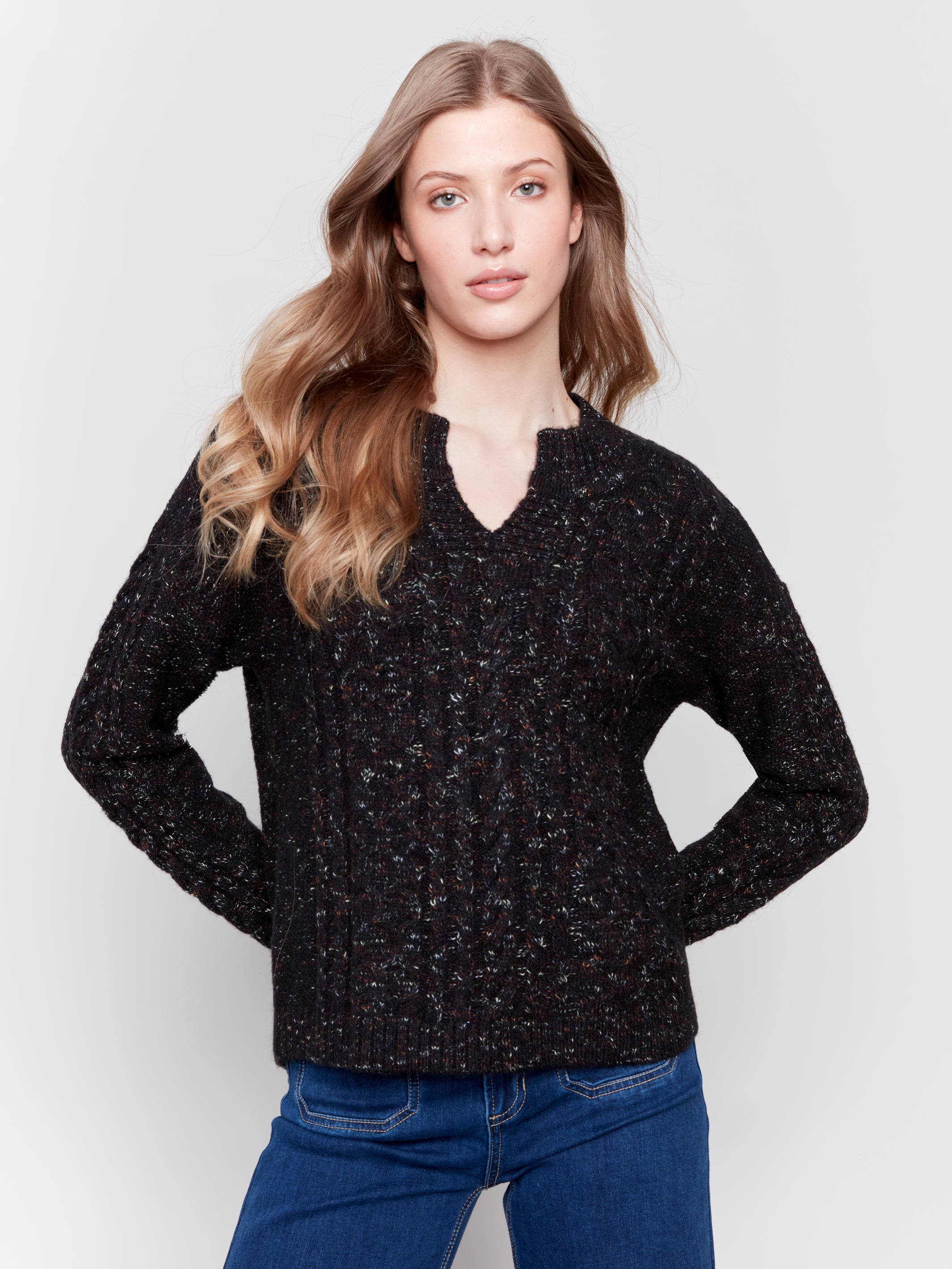 Speckled Yarn Cable Knit Sweater