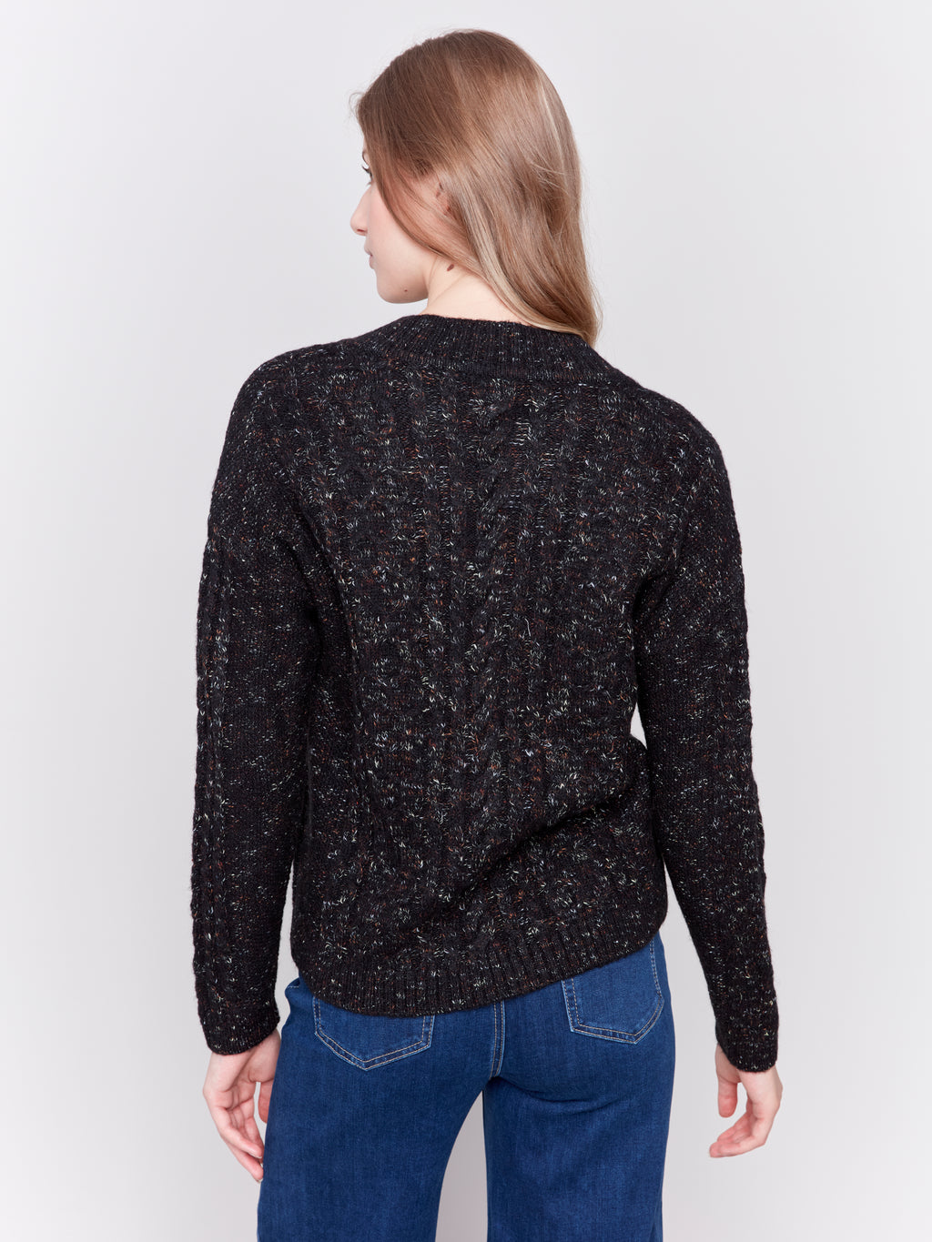 Speckled Yarn Cable Knit Sweater