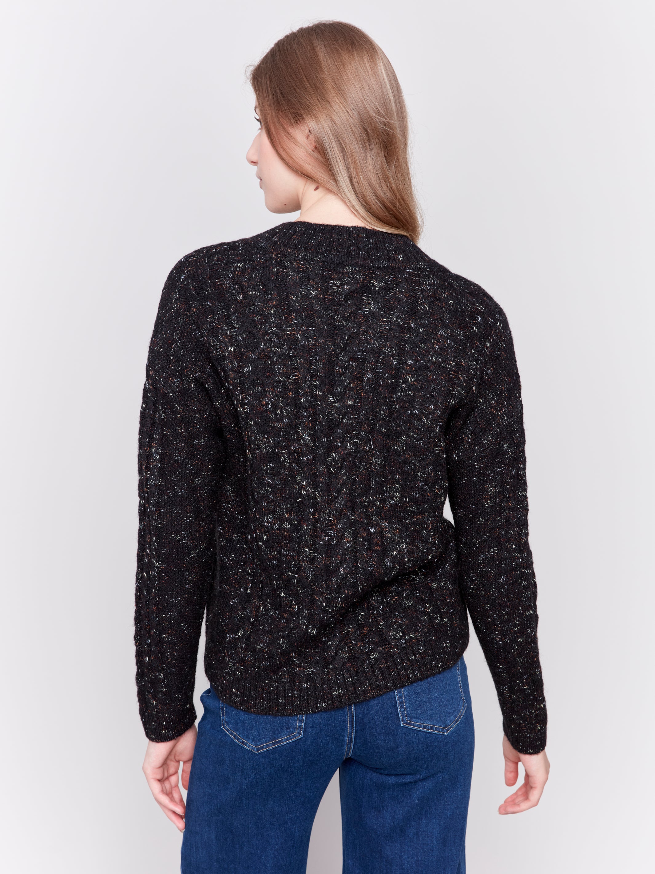 Speckled Yarn Cable Knit Sweater