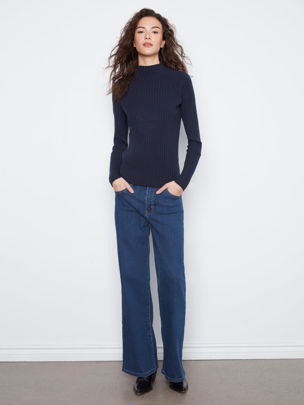 Basic Ribbed Knit Mock Neck Sweater