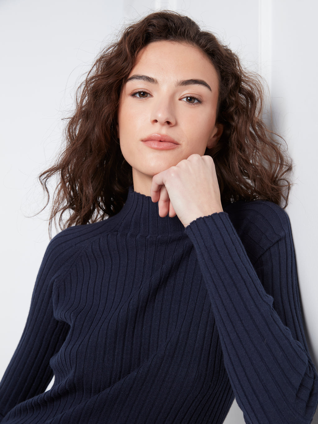 Basic Ribbed Knit Mock Neck Sweater