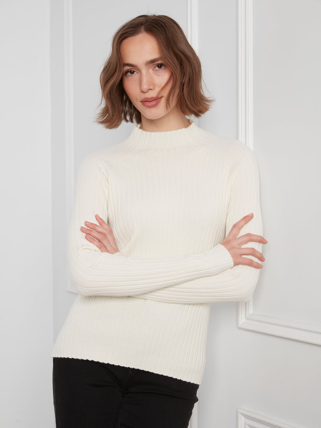 Basic Ribbed Knit Mock Neck Sweater