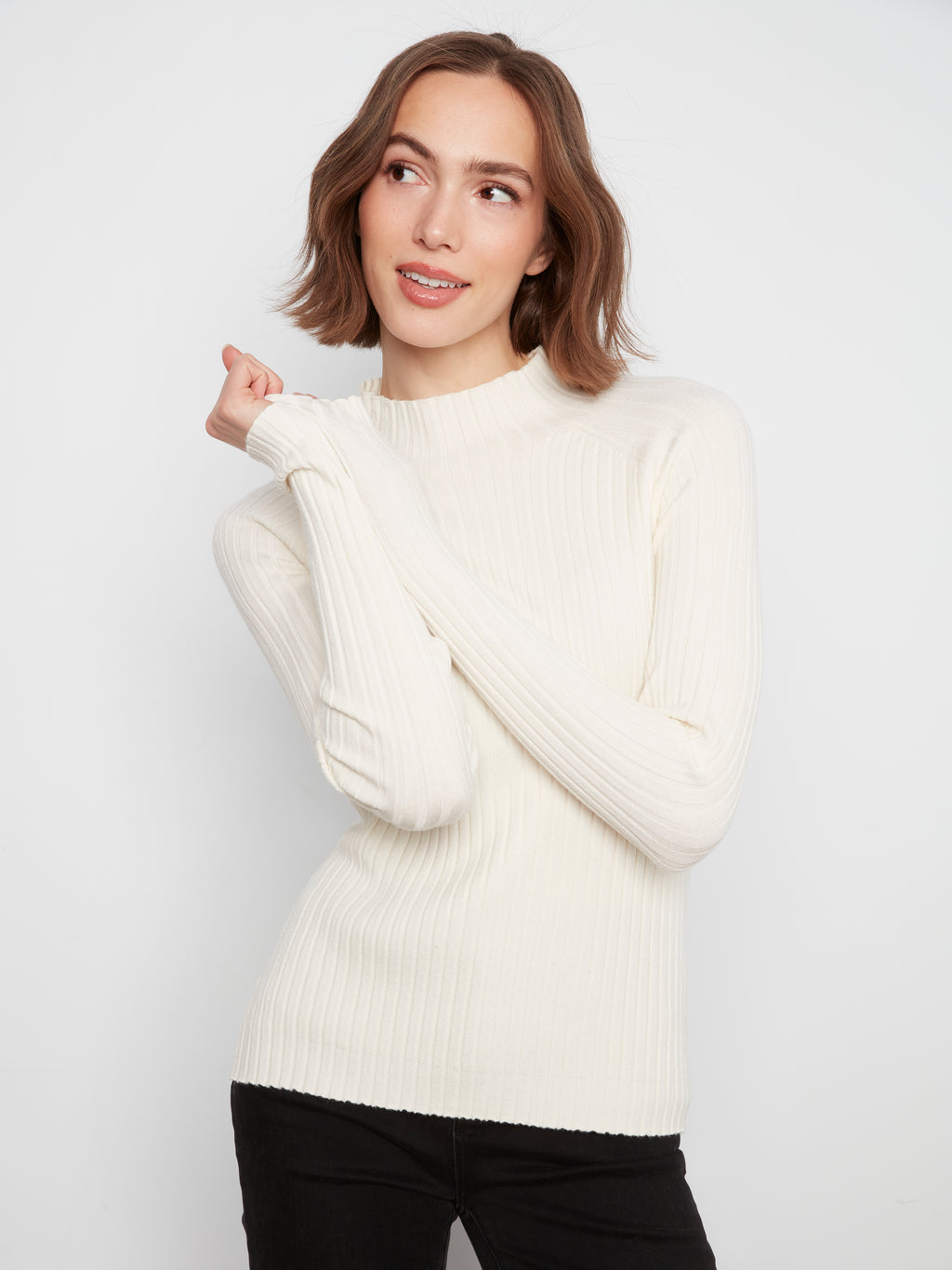 Basic Ribbed Knit Mock Neck Sweater