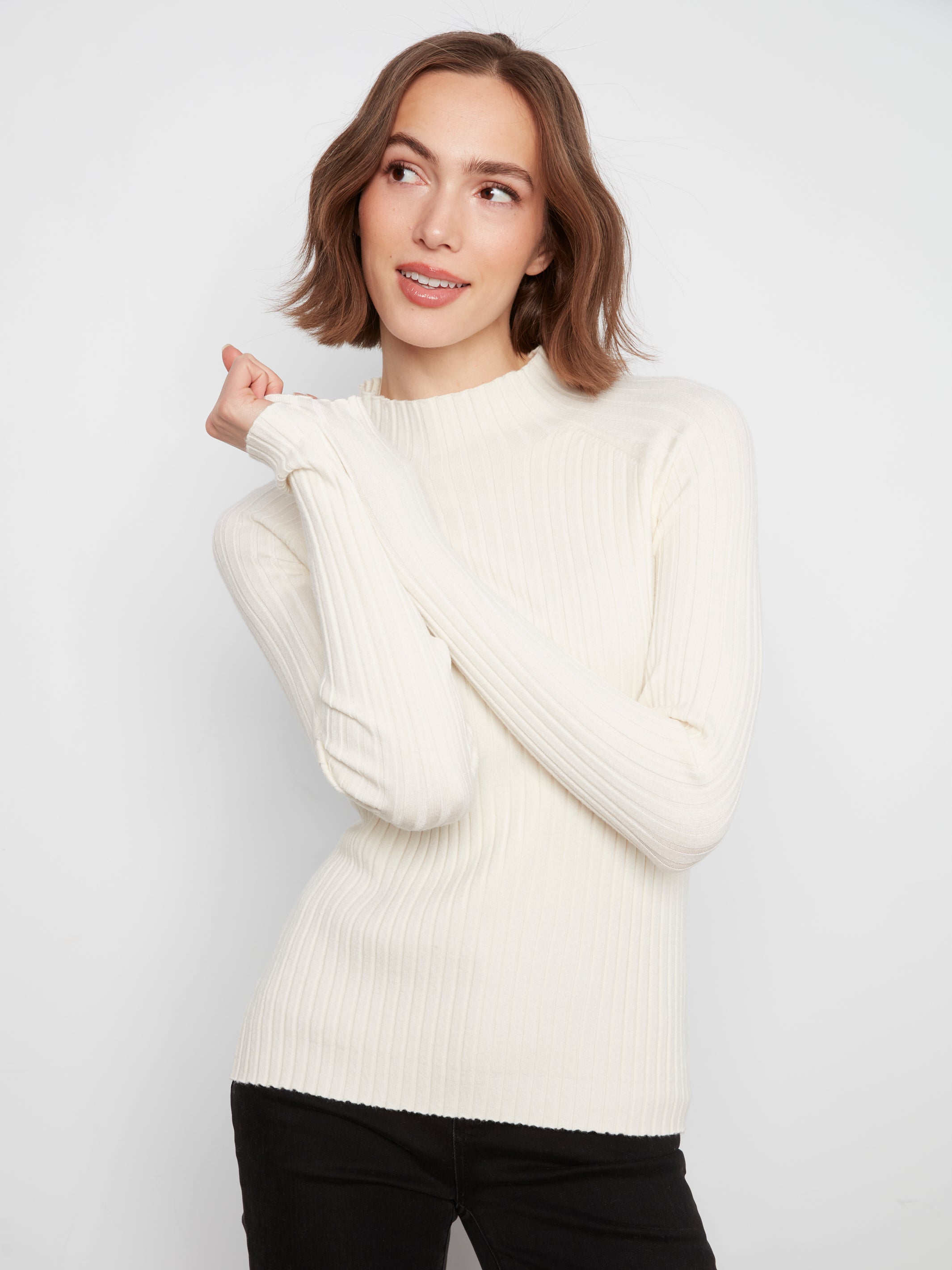 Basic Ribbed Knit Mock Neck Sweater