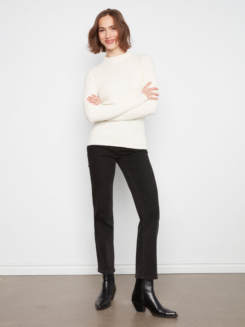 Basic Ribbed Knit Mock Neck Sweater
