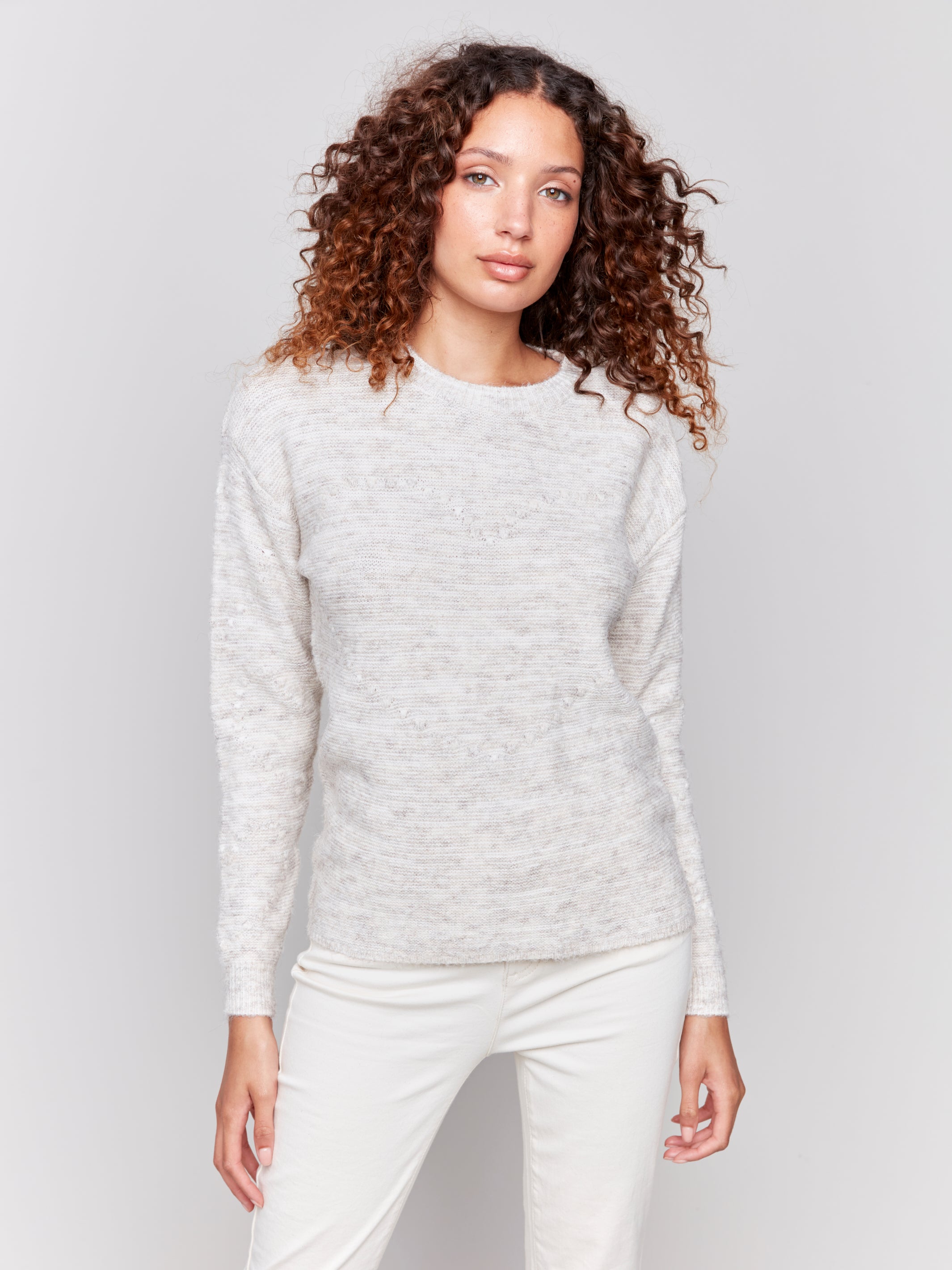 Space Dye Knit Sweater with Drop Shoulders