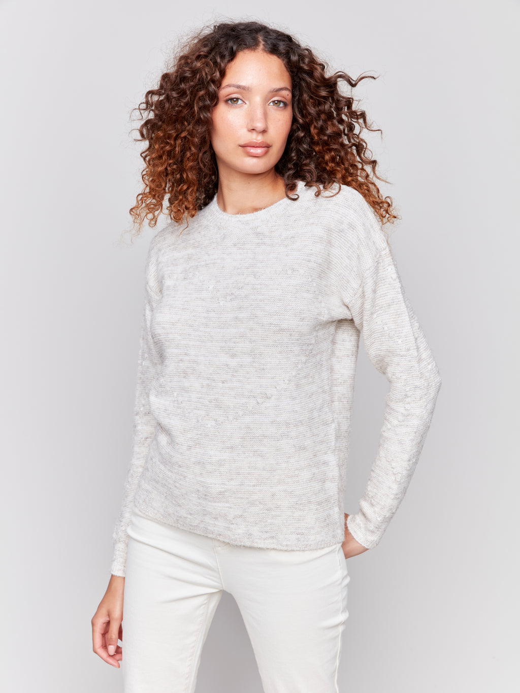 Space Dye Knit Sweater with Drop Shoulders