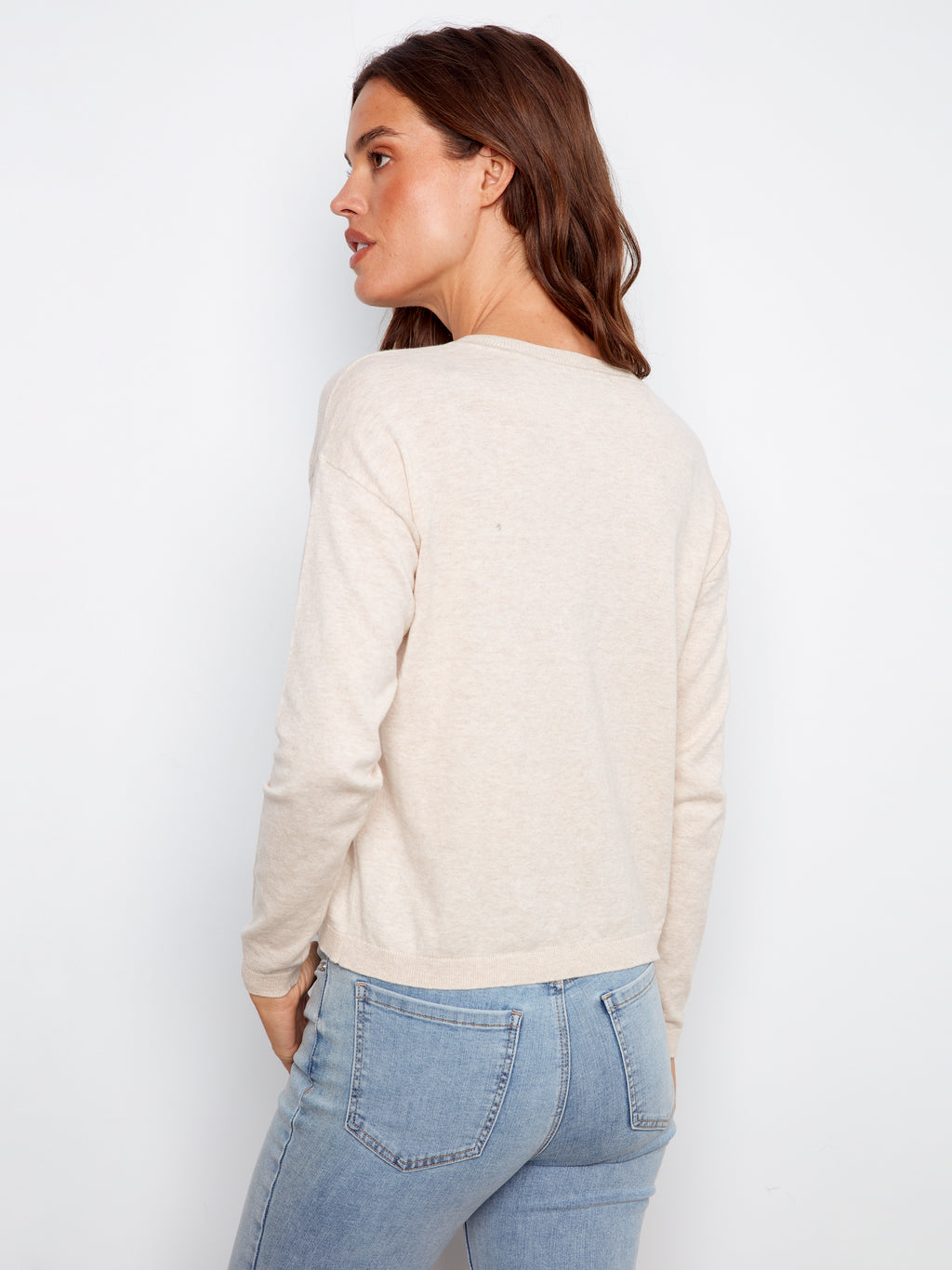Embroidered Cotton V-Neck Sweater