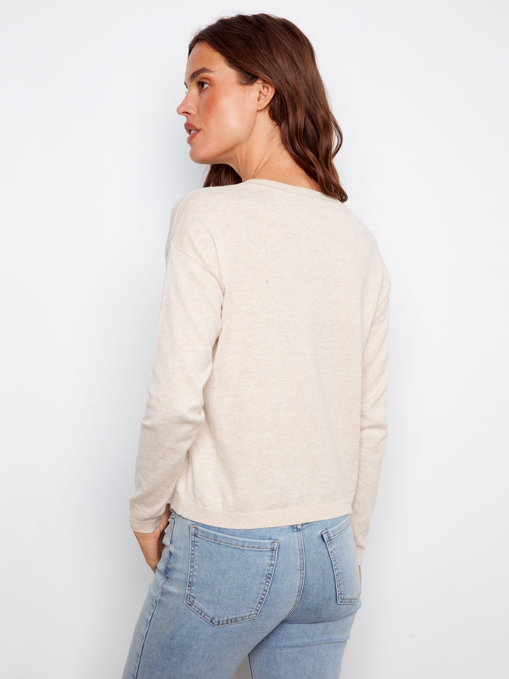 Embroidered Cotton V-Neck Sweater
