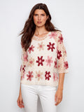 3/4 Sleeve Floral Crochet Top