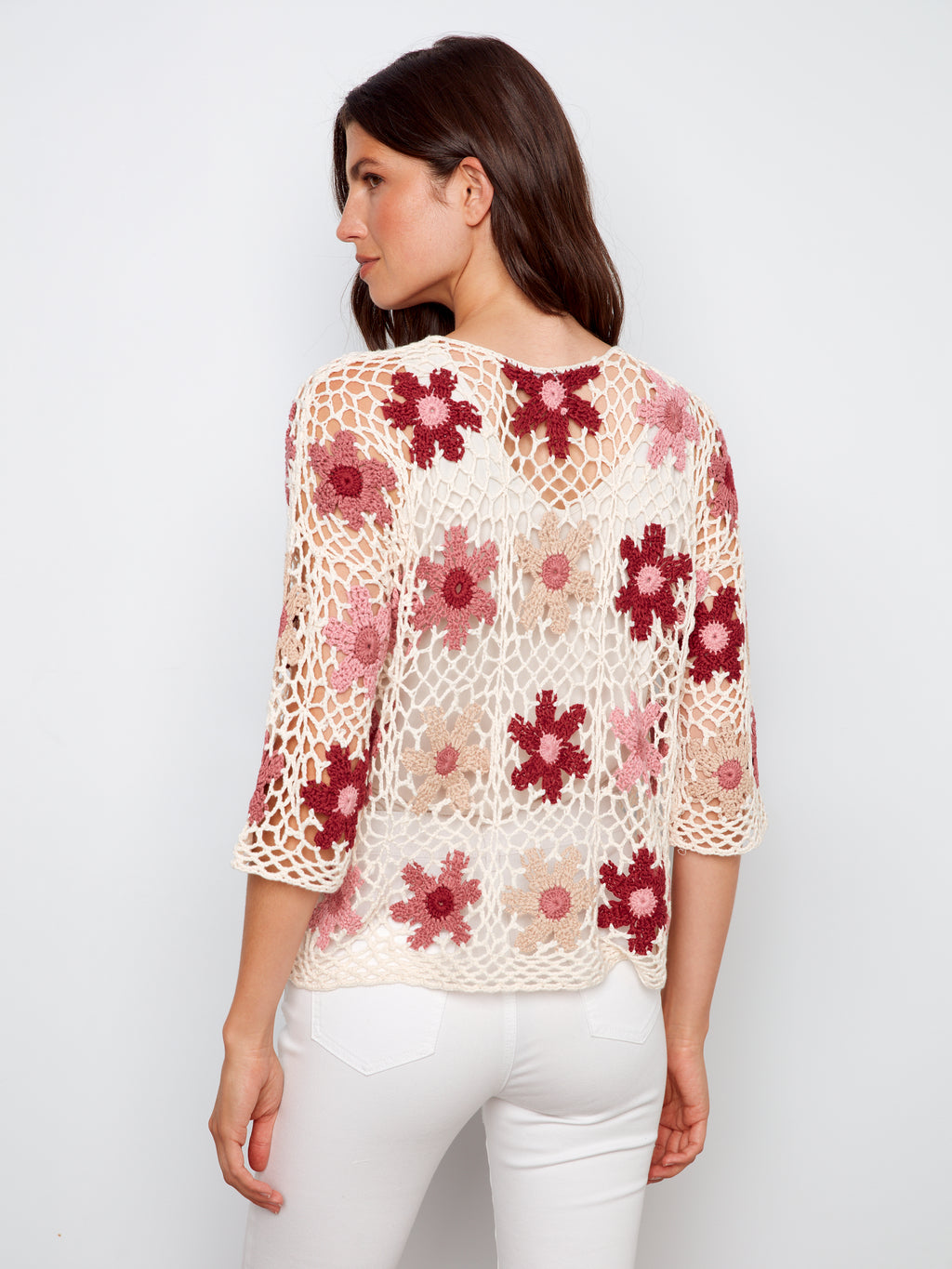 3/4 Sleeve Floral Crochet Top