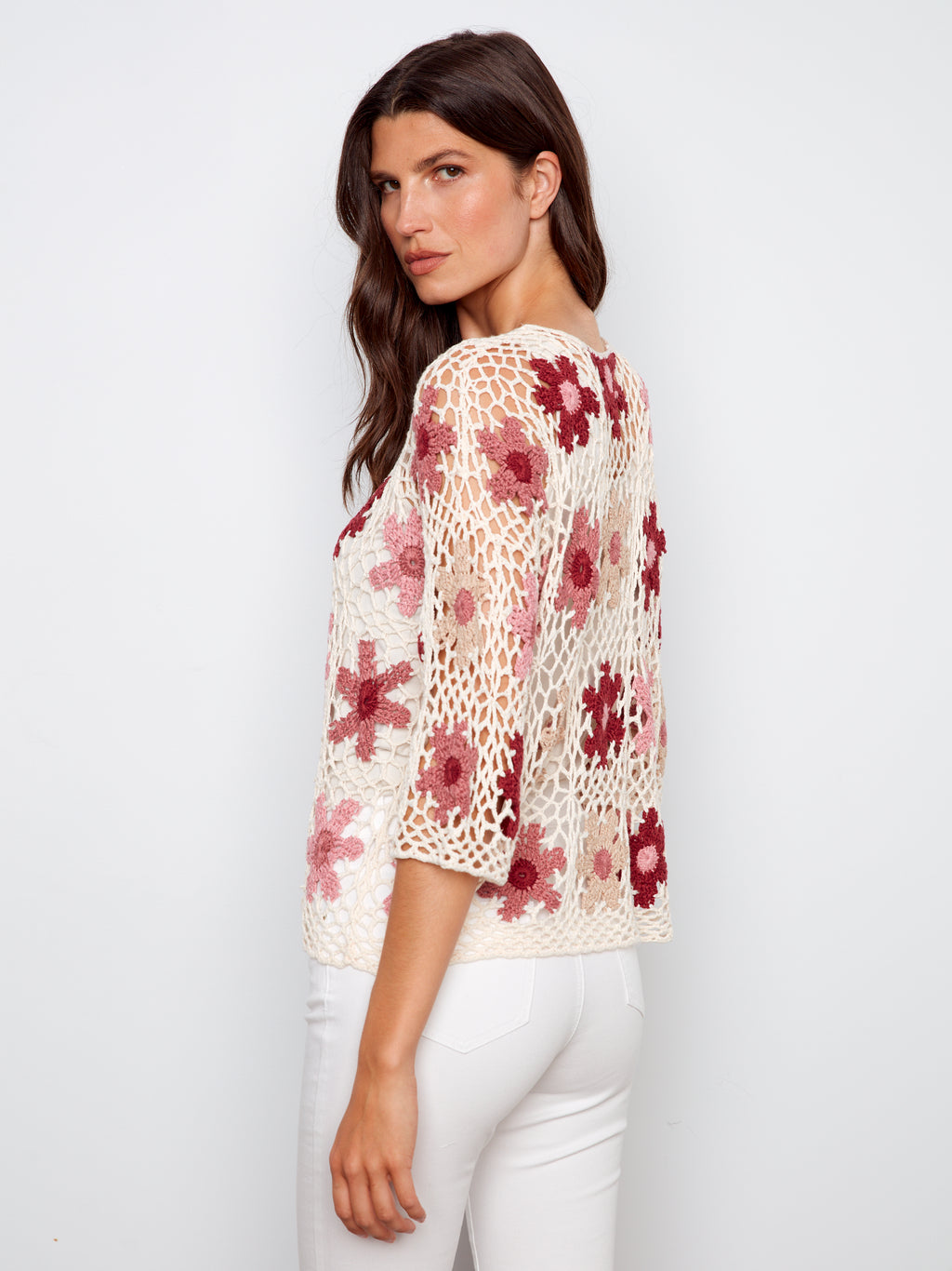 3/4 Sleeve Floral Crochet Top