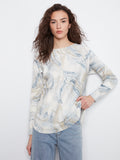 Drop Shoulder Printed Boat Neck Sweater with Pockets