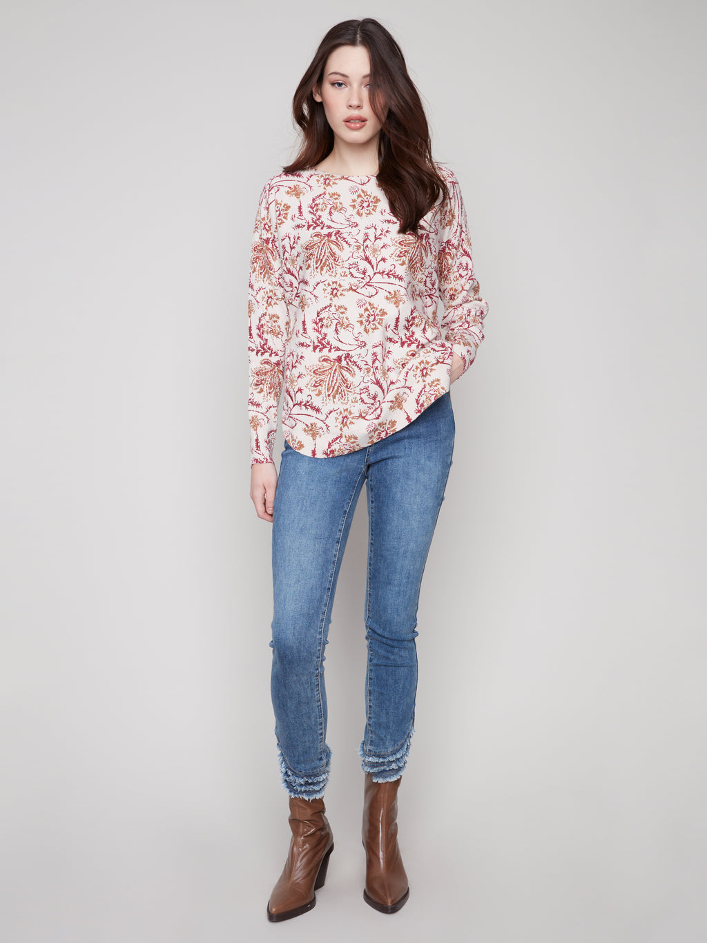 Printed Rounded Hem Sweater