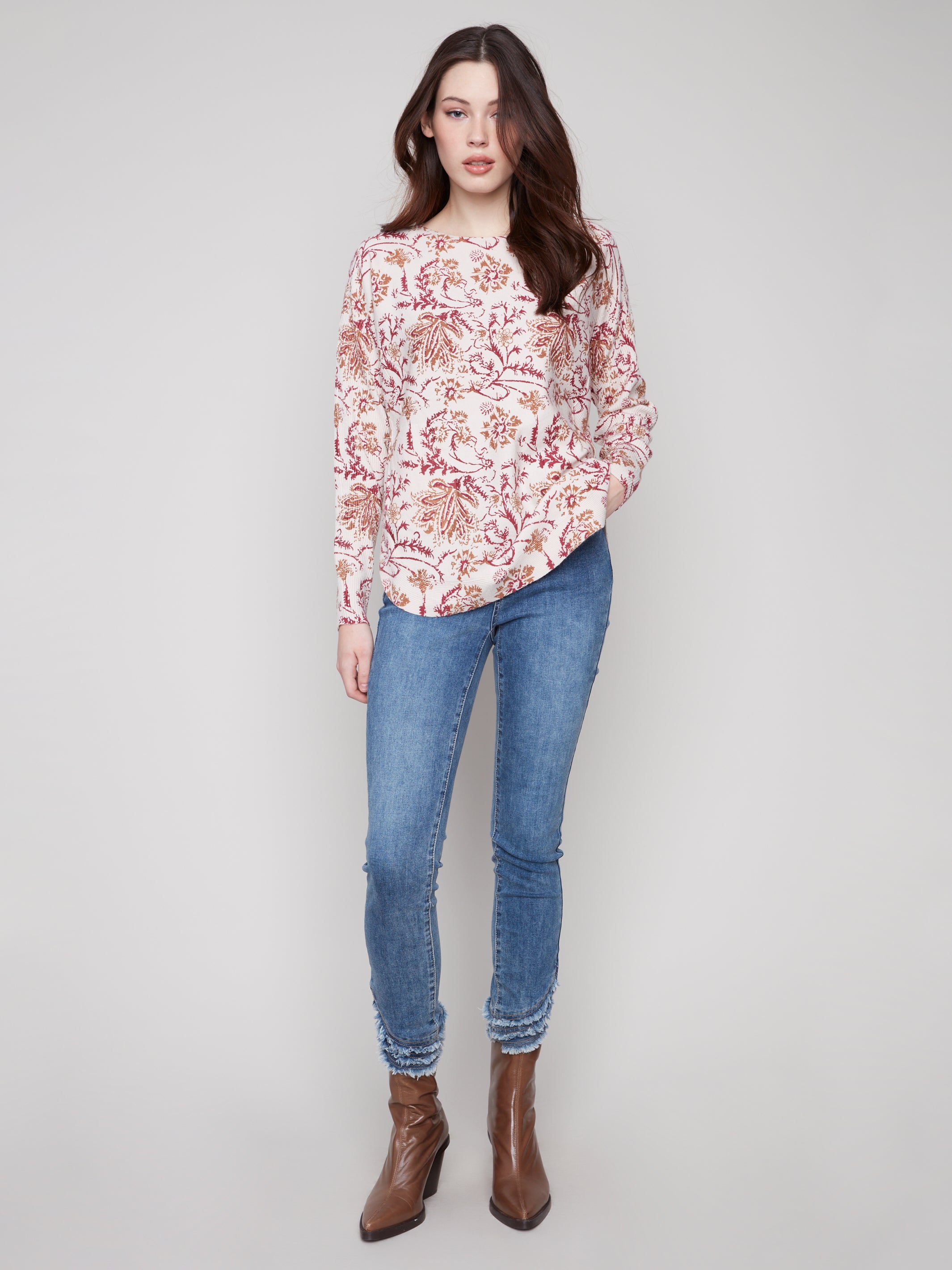 Printed Rounded Hem Sweater