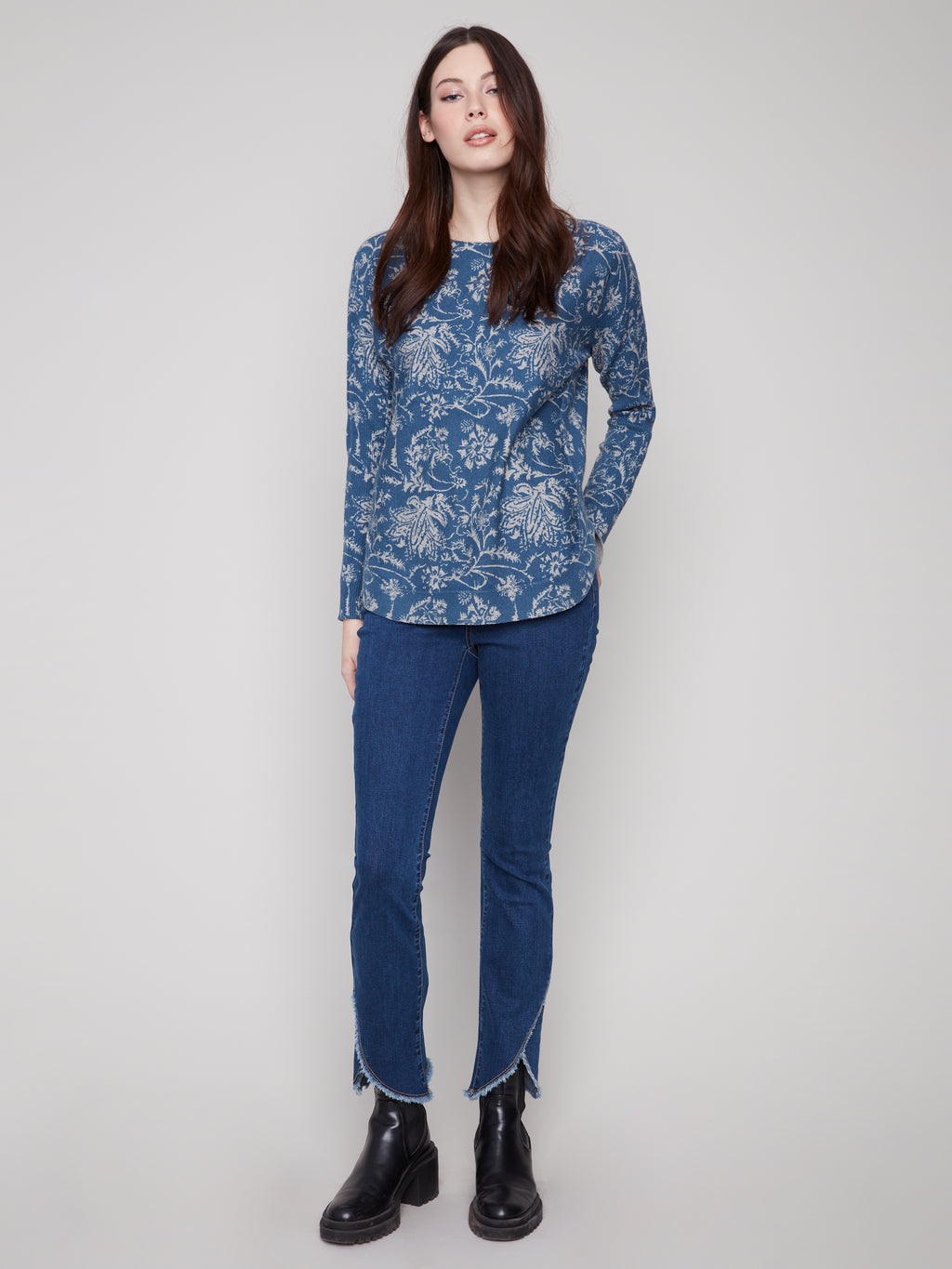 Printed Rounded Hem Sweater