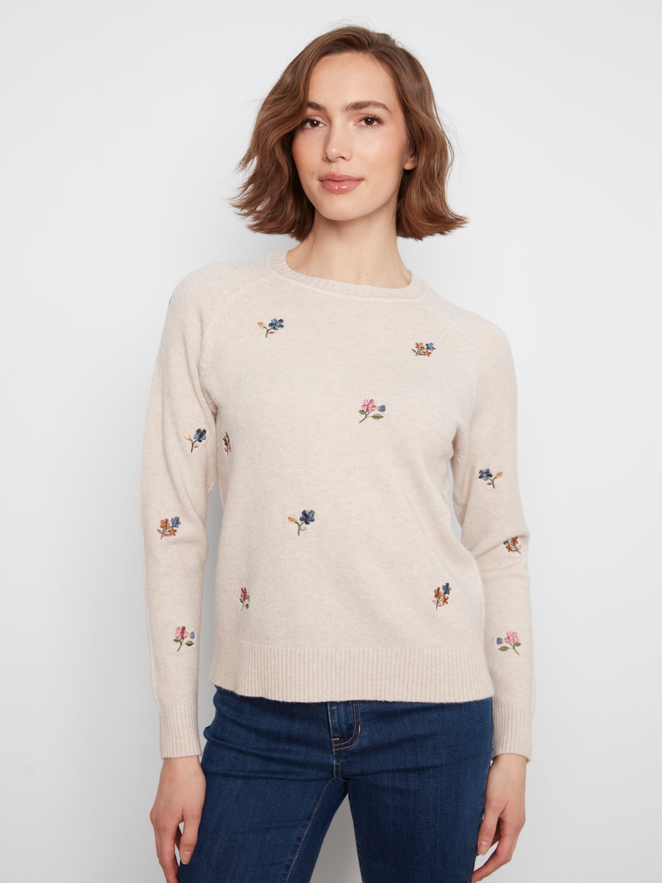 Embroidered Raglan Sleeve Crewneck Sweater