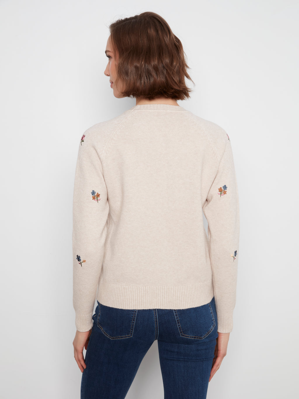 Embroidered Raglan Sleeve Crewneck Sweater