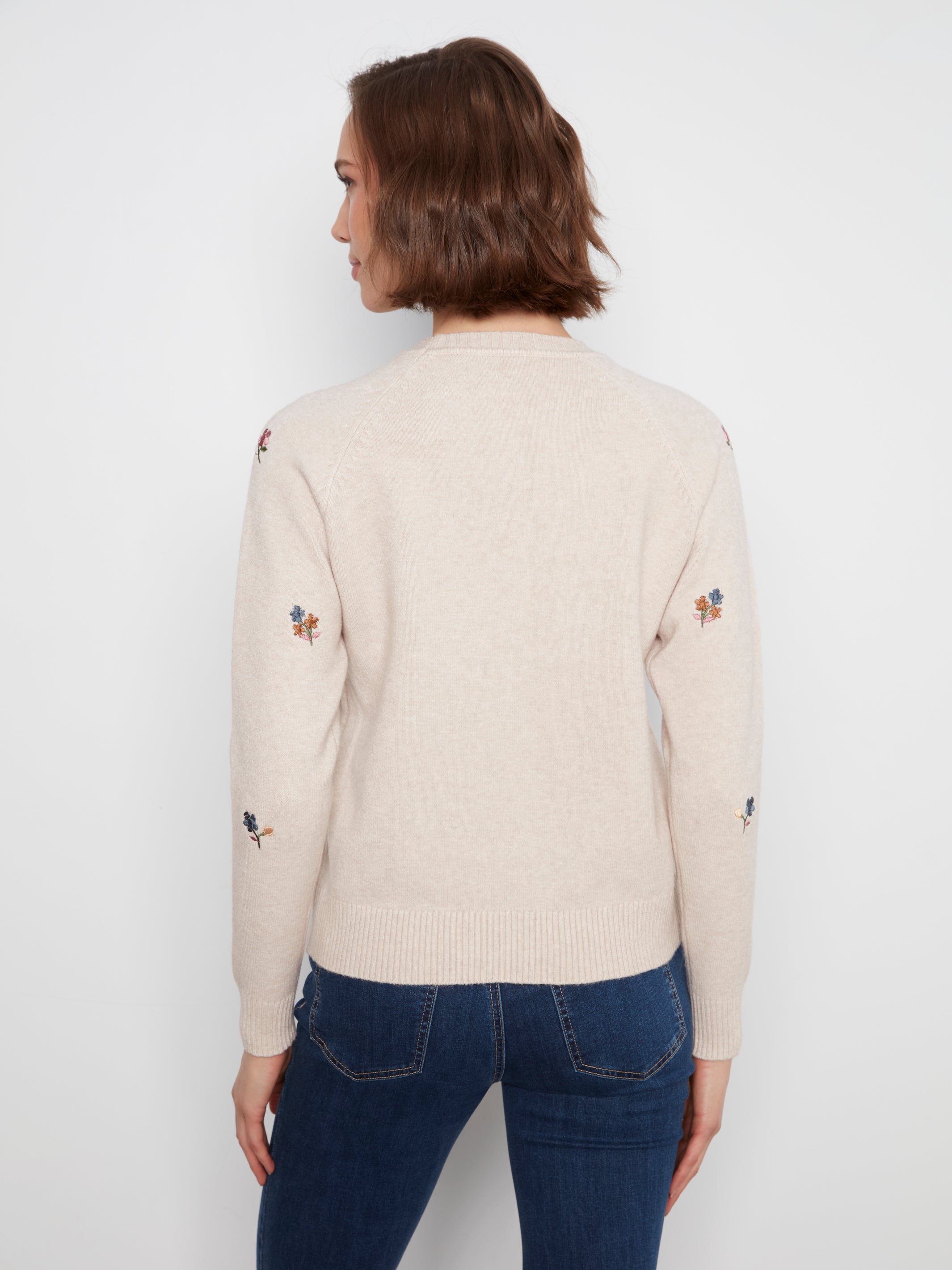 Embroidered Raglan Sleeve Crewneck Sweater