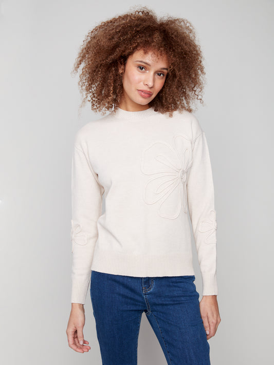 Crew Neck Floral Soutache Sweater