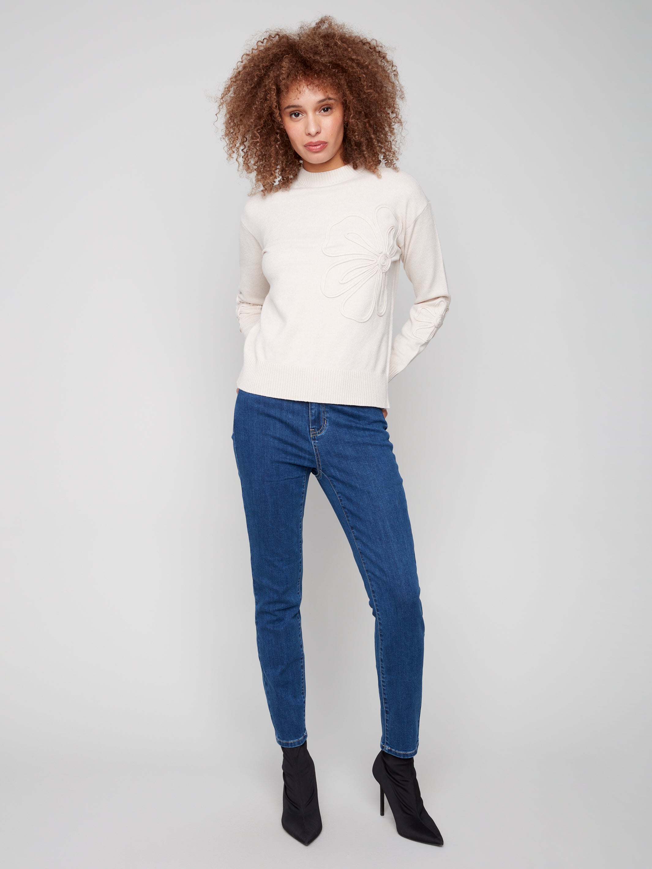 Crew Neck Floral Soutache Sweater