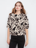 Elbow Sleeve Balloon Shape Printed Sweater