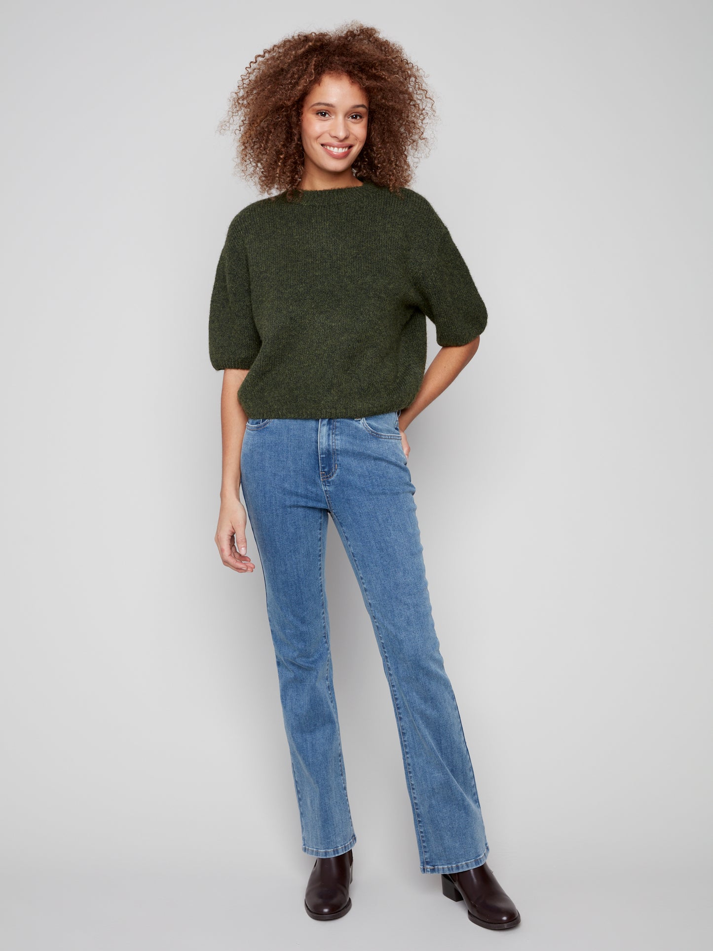 Balloon Elbow Sleeve Knit Sweater