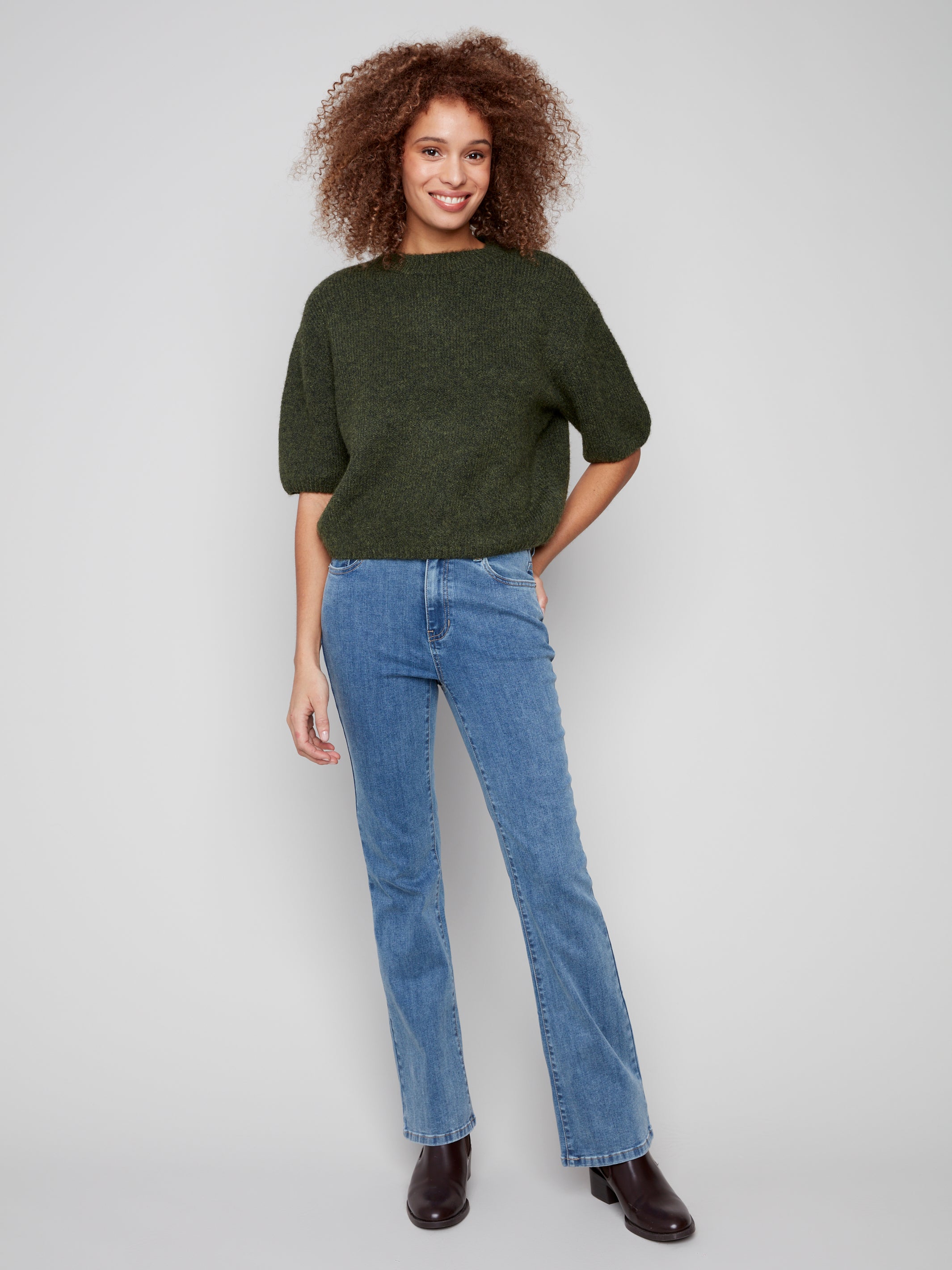 Balloon Elbow Sleeve Knit Sweater