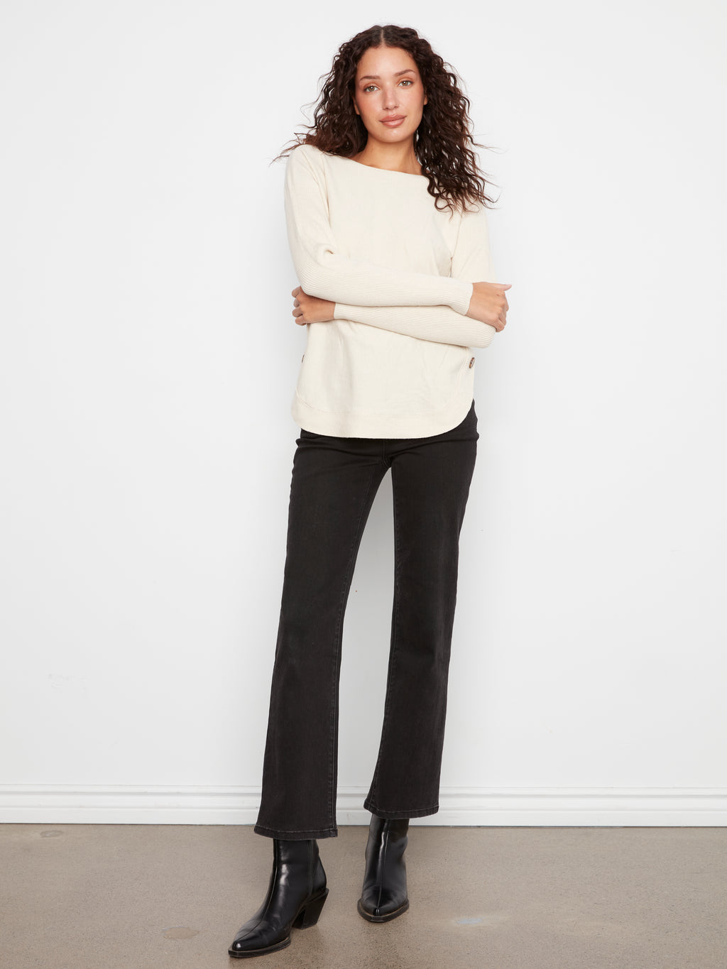 Boat Neck Sweater with Side Buttons