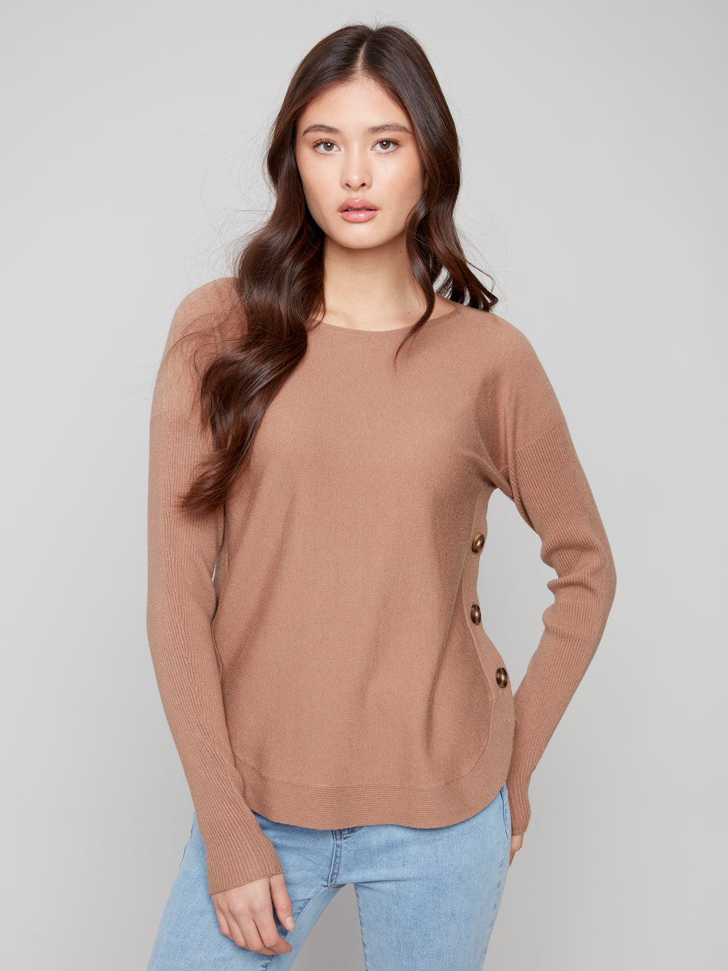 Boat Neck Sweater With Side Buttons