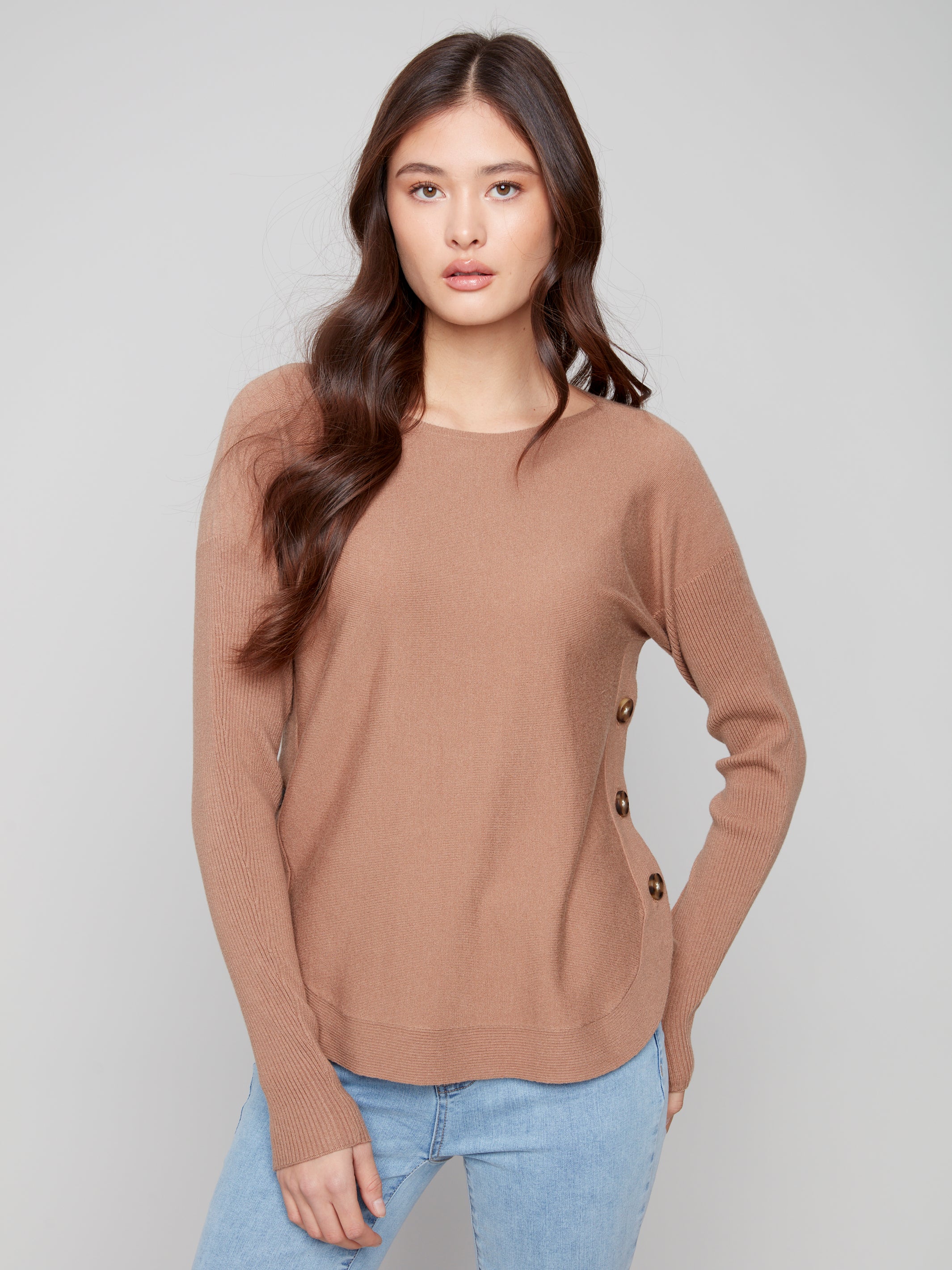 Boat Neck Sweater With Side Buttons
