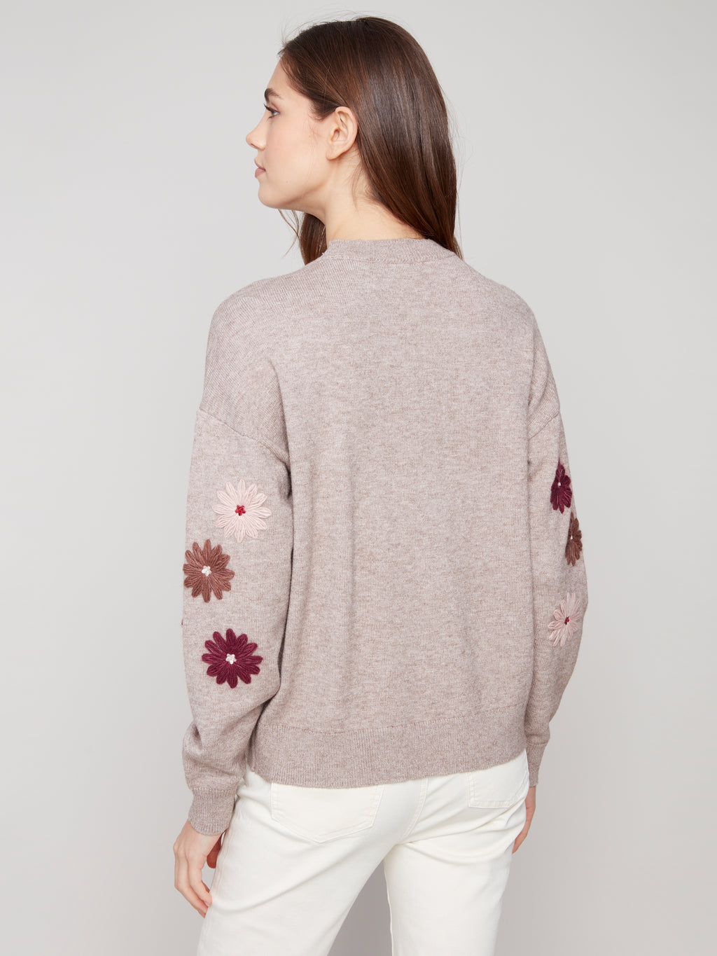 Floral Embroidery Crew Neck Sweater