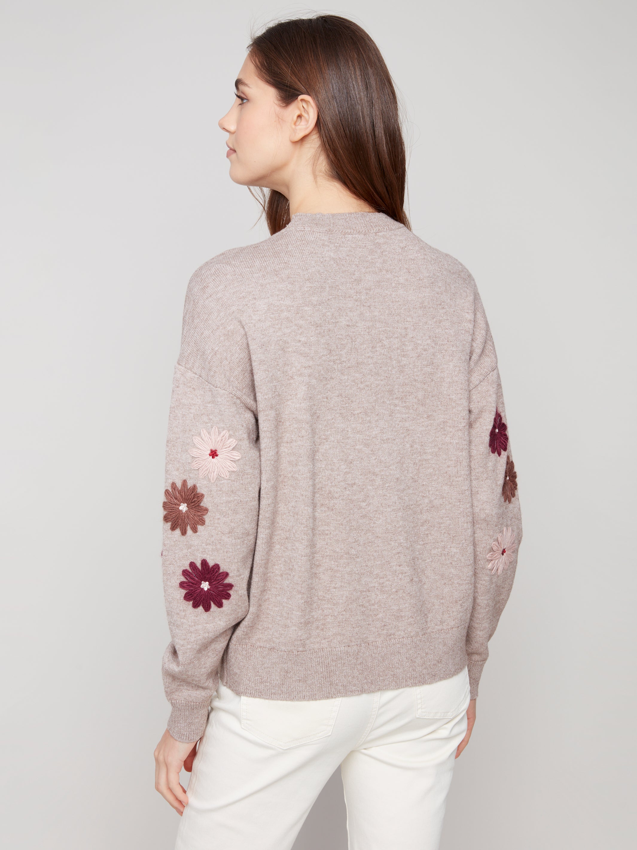 Floral Embroidery Crew Neck Sweater