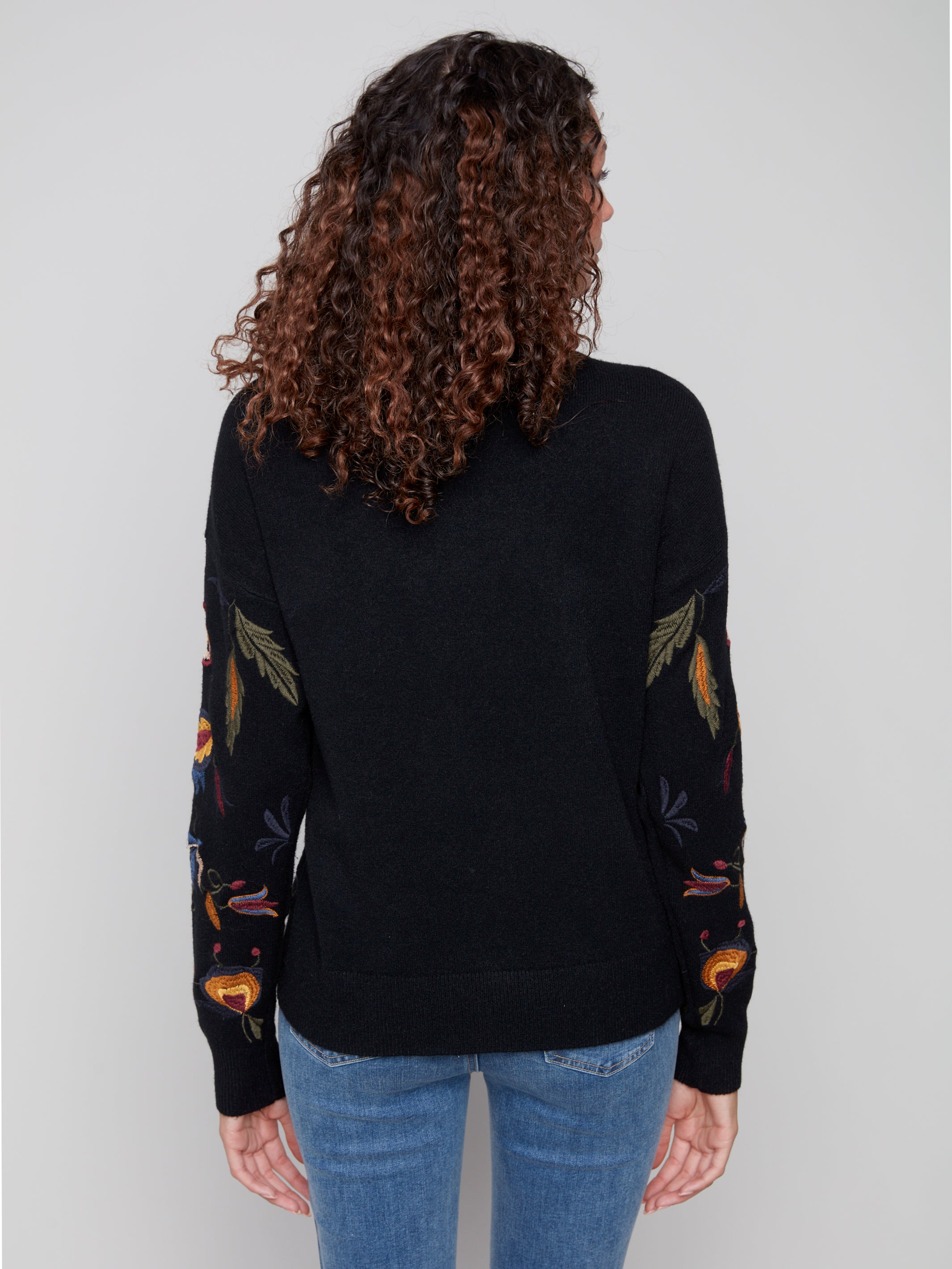 All Over Embroidered Mock Neck Sweater