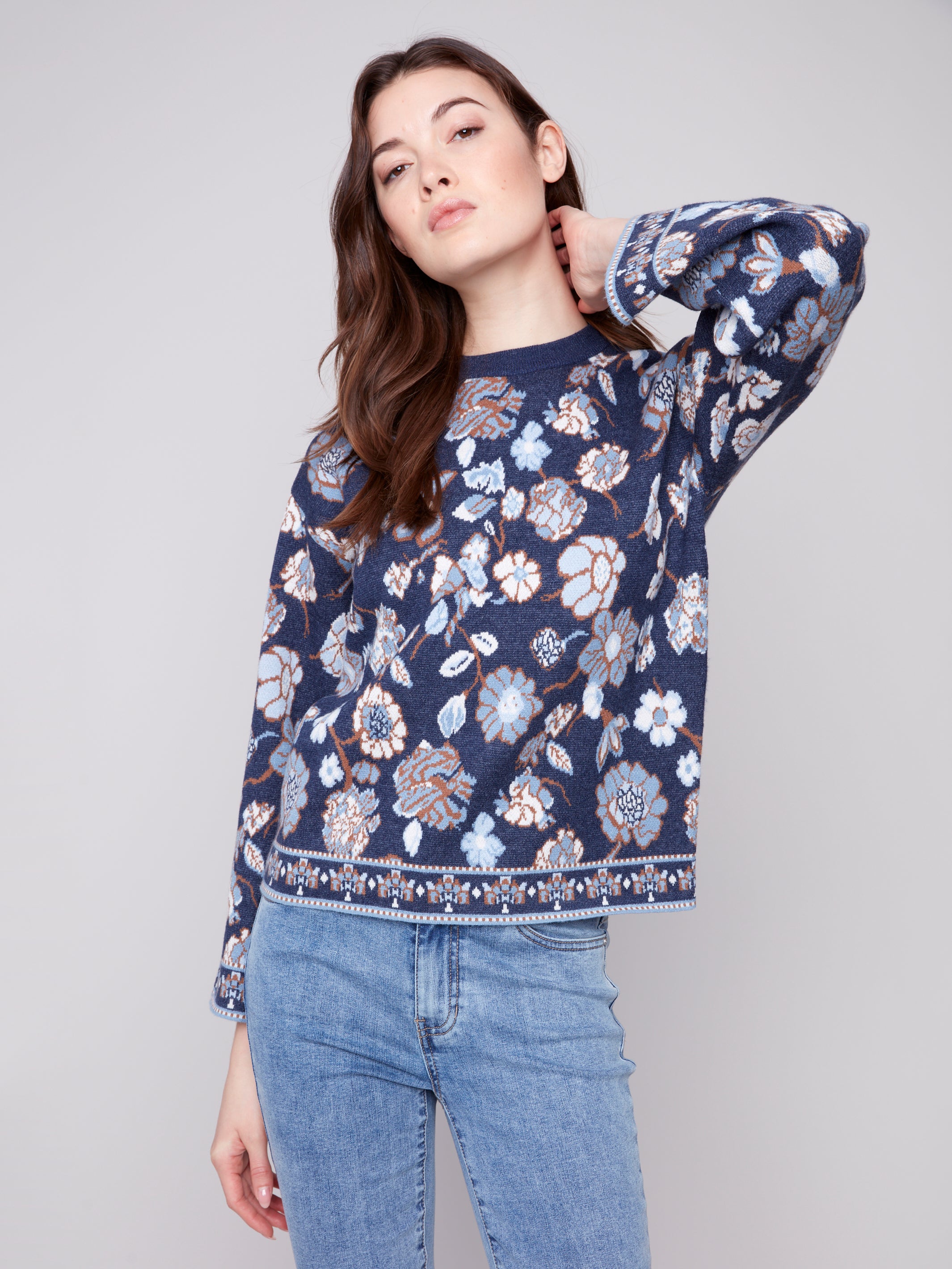 Crew Neck Jacquard Sweater