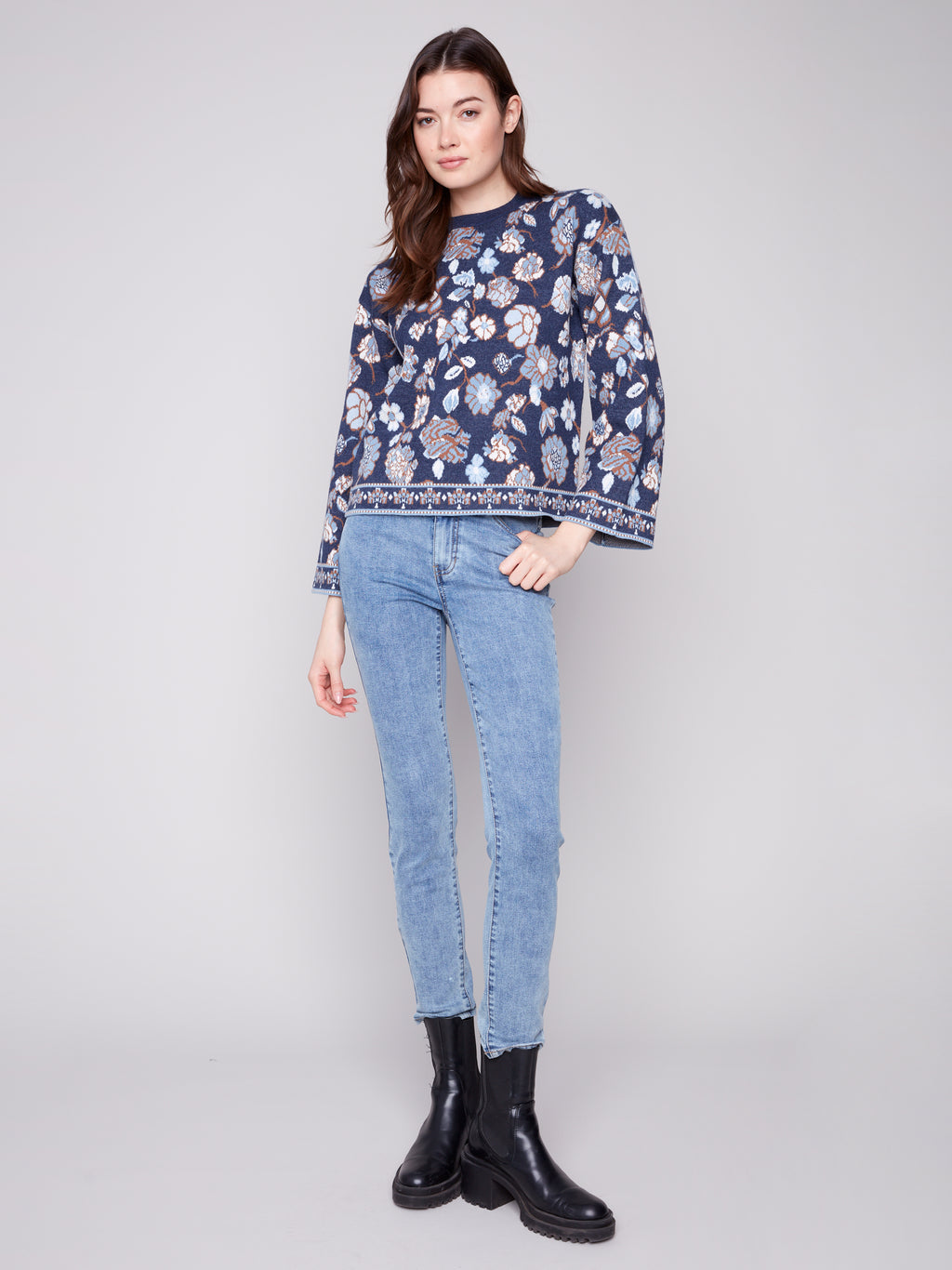 Crew Neck Jacquard Sweater