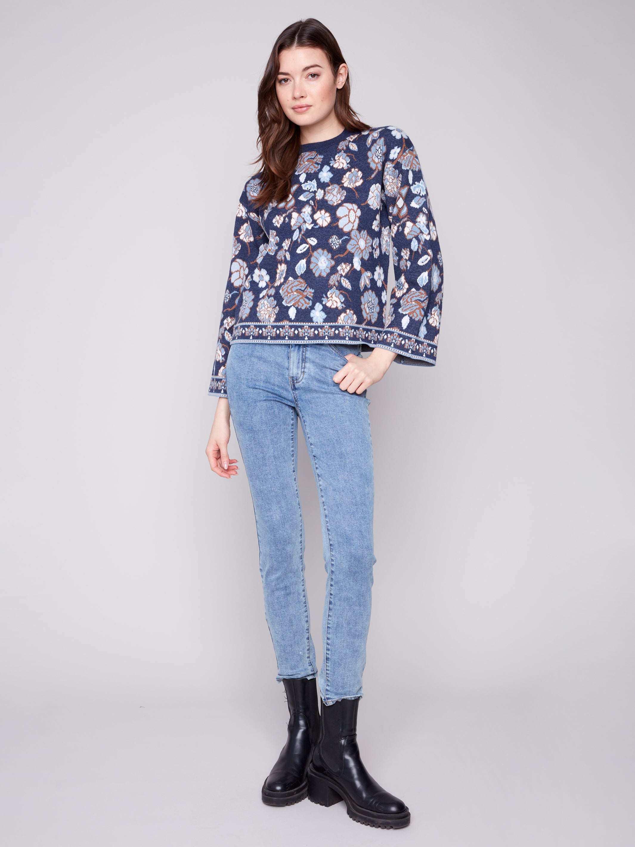Crew Neck Jacquard Sweater