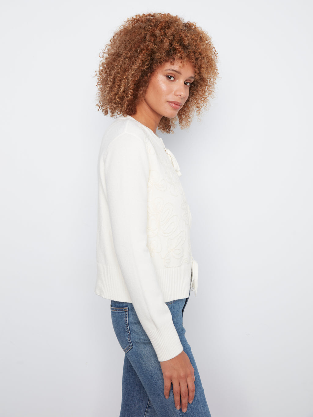 Bow Tie Front Jacquard Cardigan