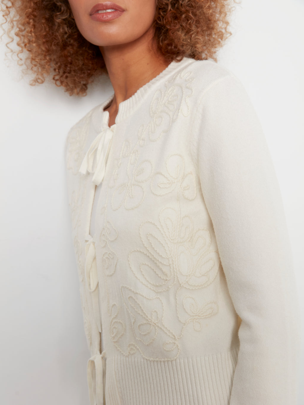 Bow Tie Front Jacquard Cardigan