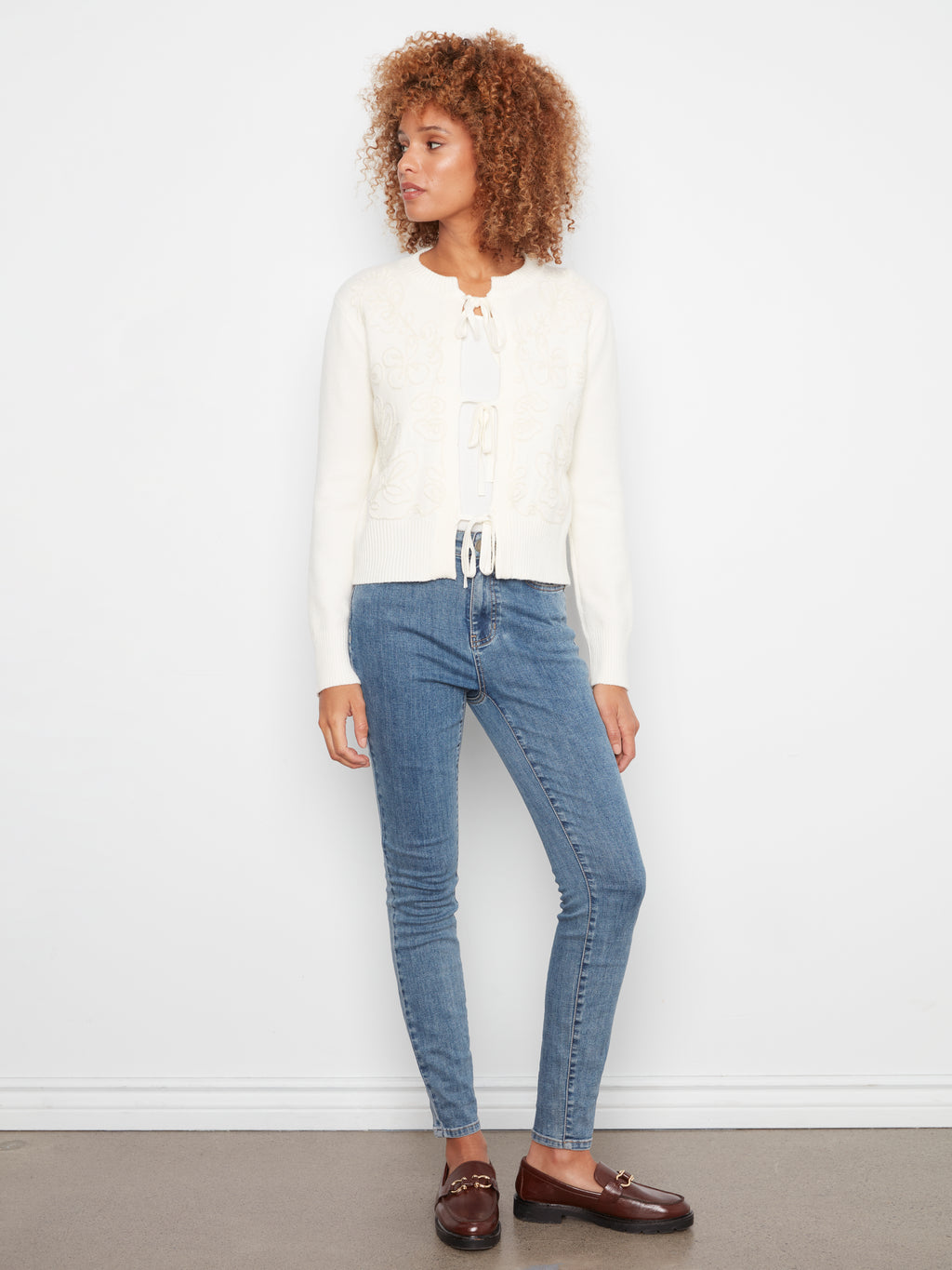 Bow Tie Front Jacquard Cardigan