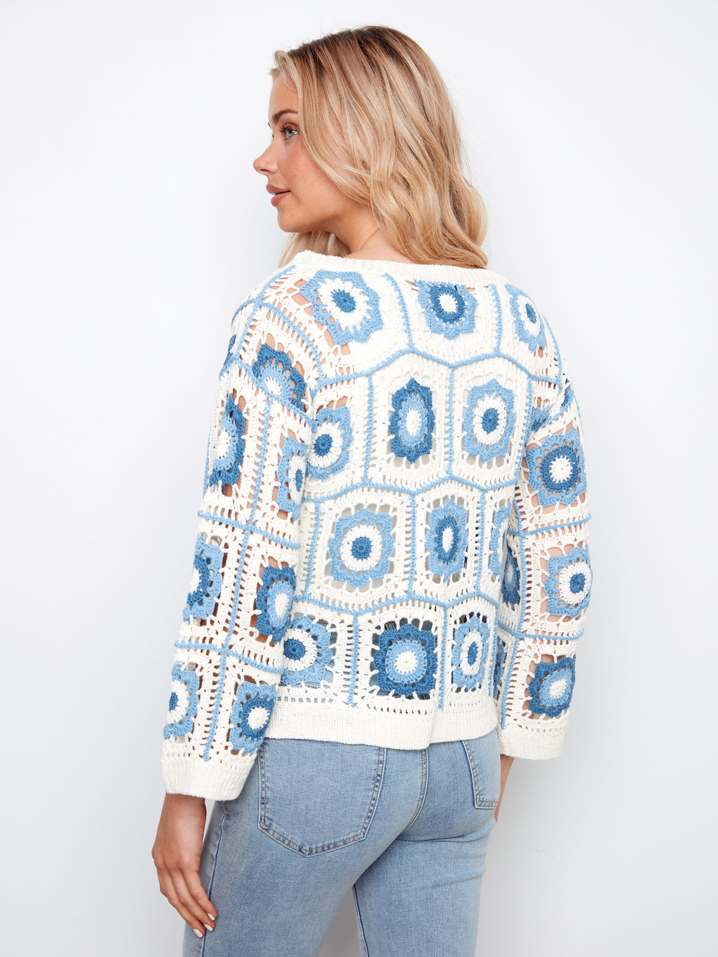 Drop Shoulder Granny Squares Crochet Sweater