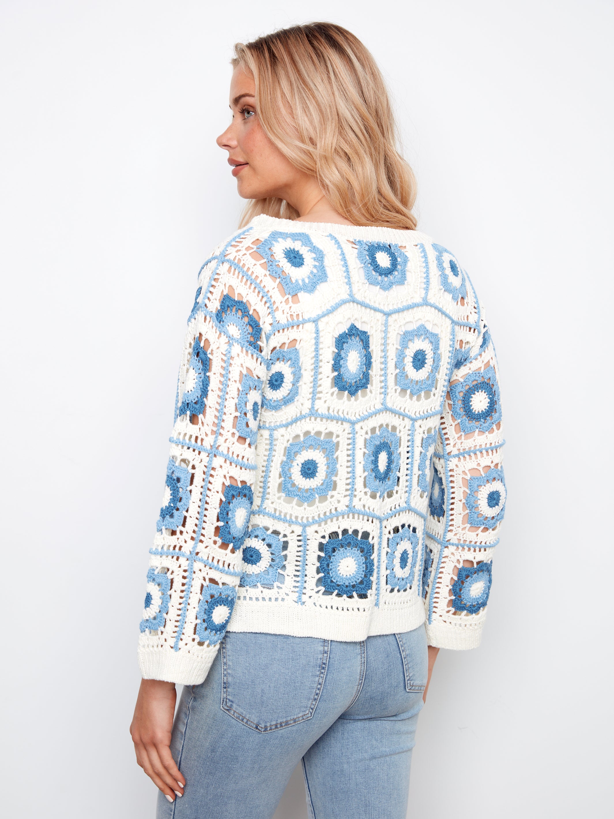 Drop Shoulder Granny Squares Crochet Sweater