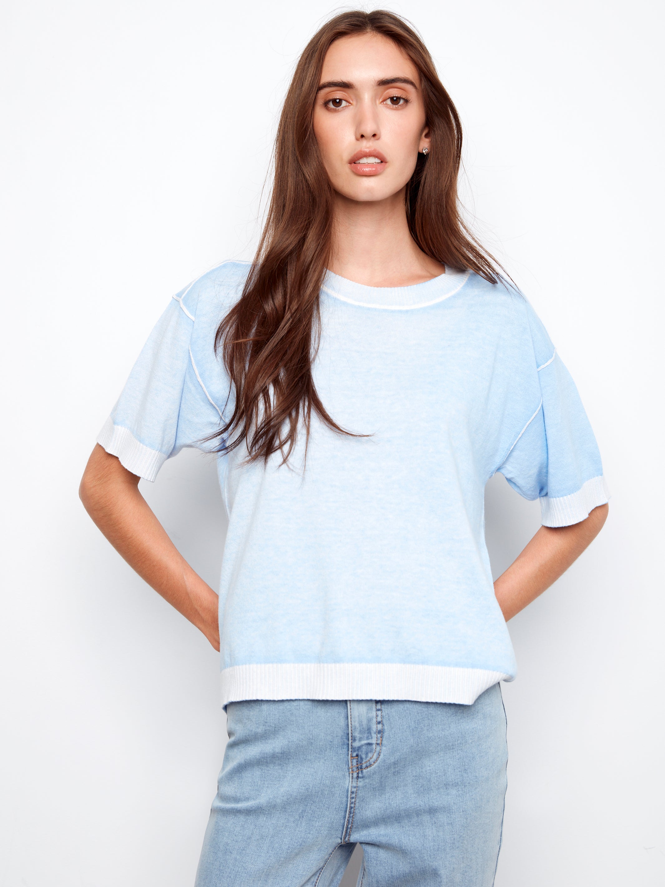 Short Sleeve Reverse Print Sweater