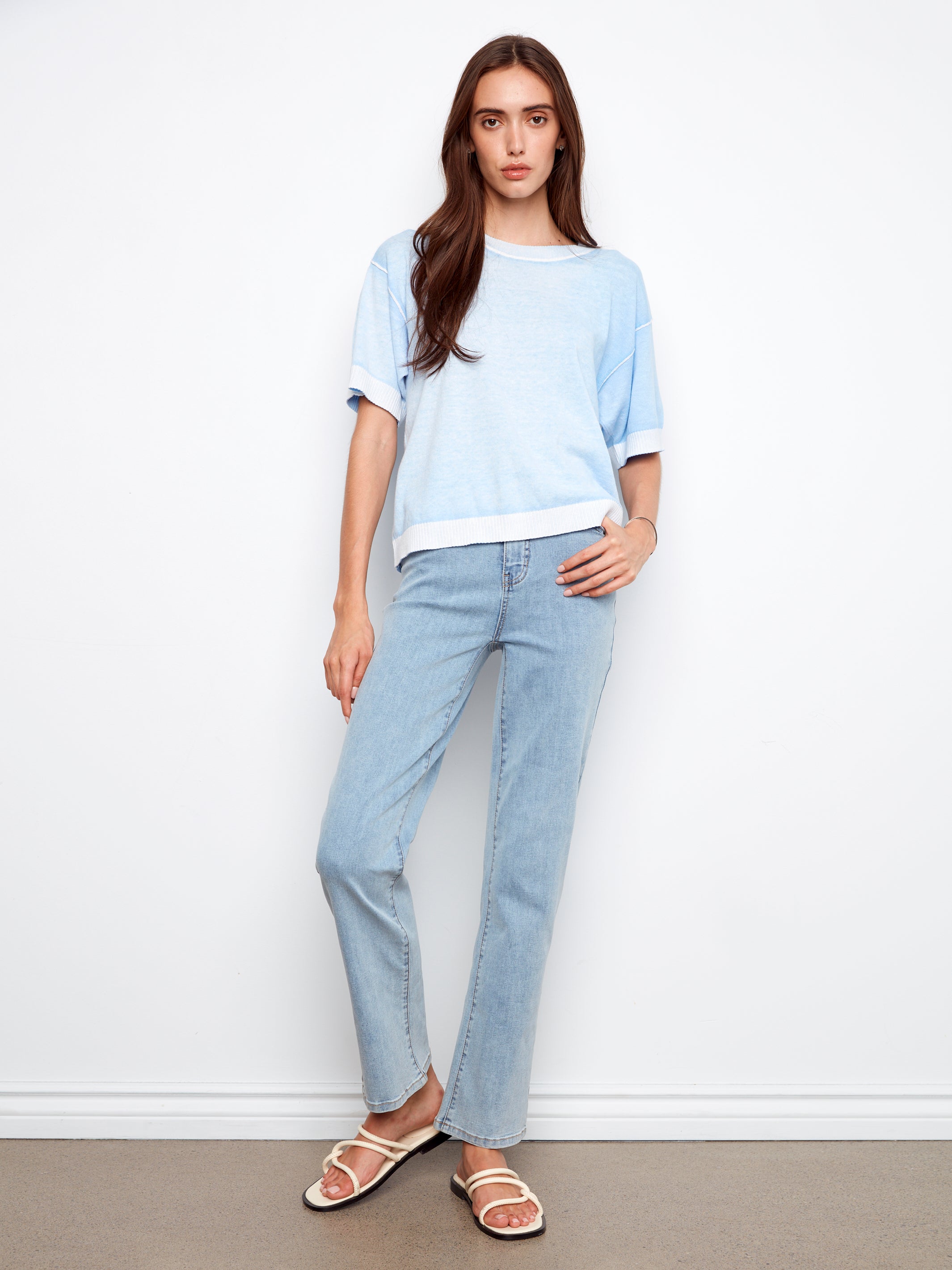 Short Sleeve Reverse Print Sweater