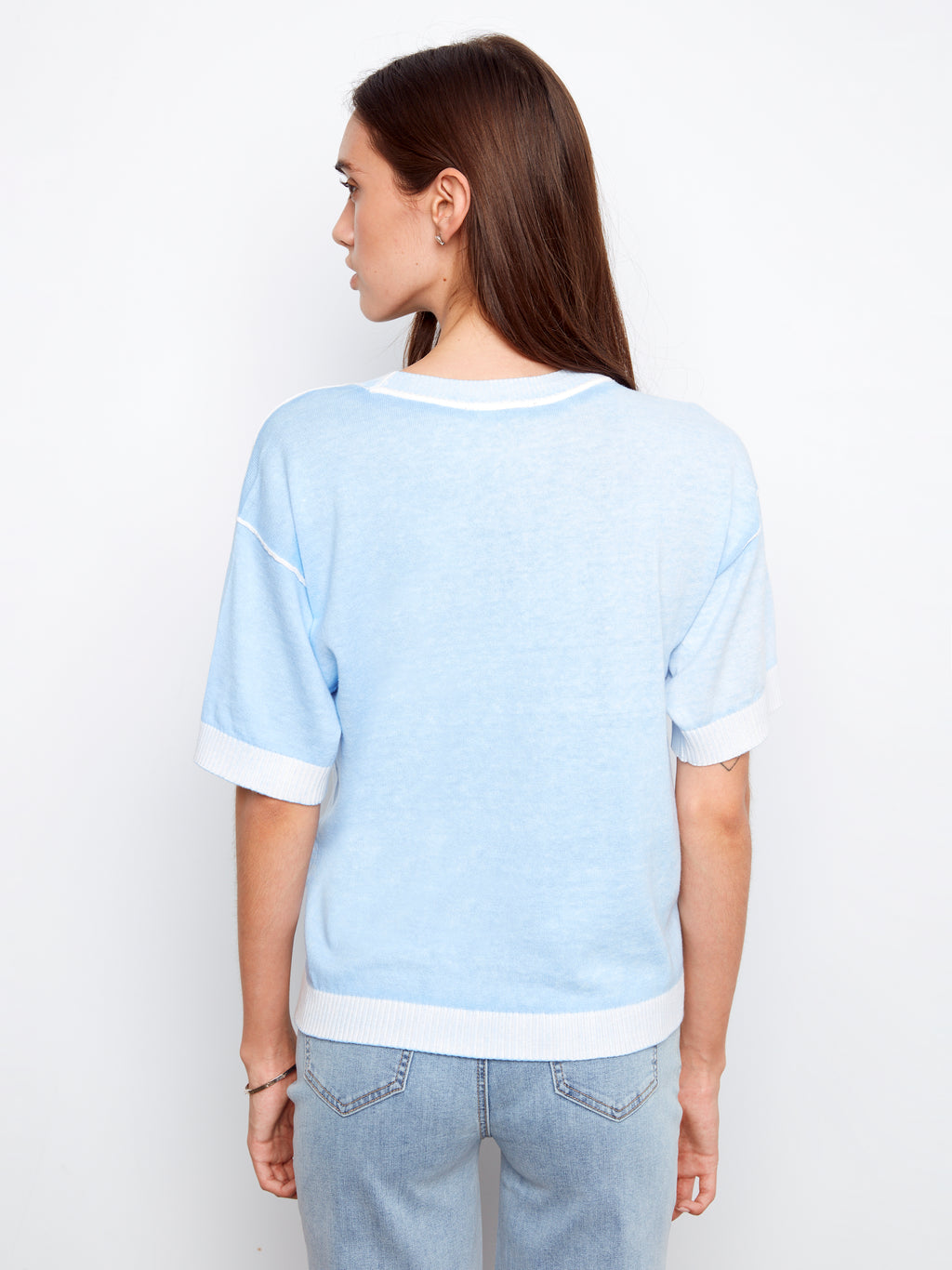 Short Sleeve Reverse Print Sweater
