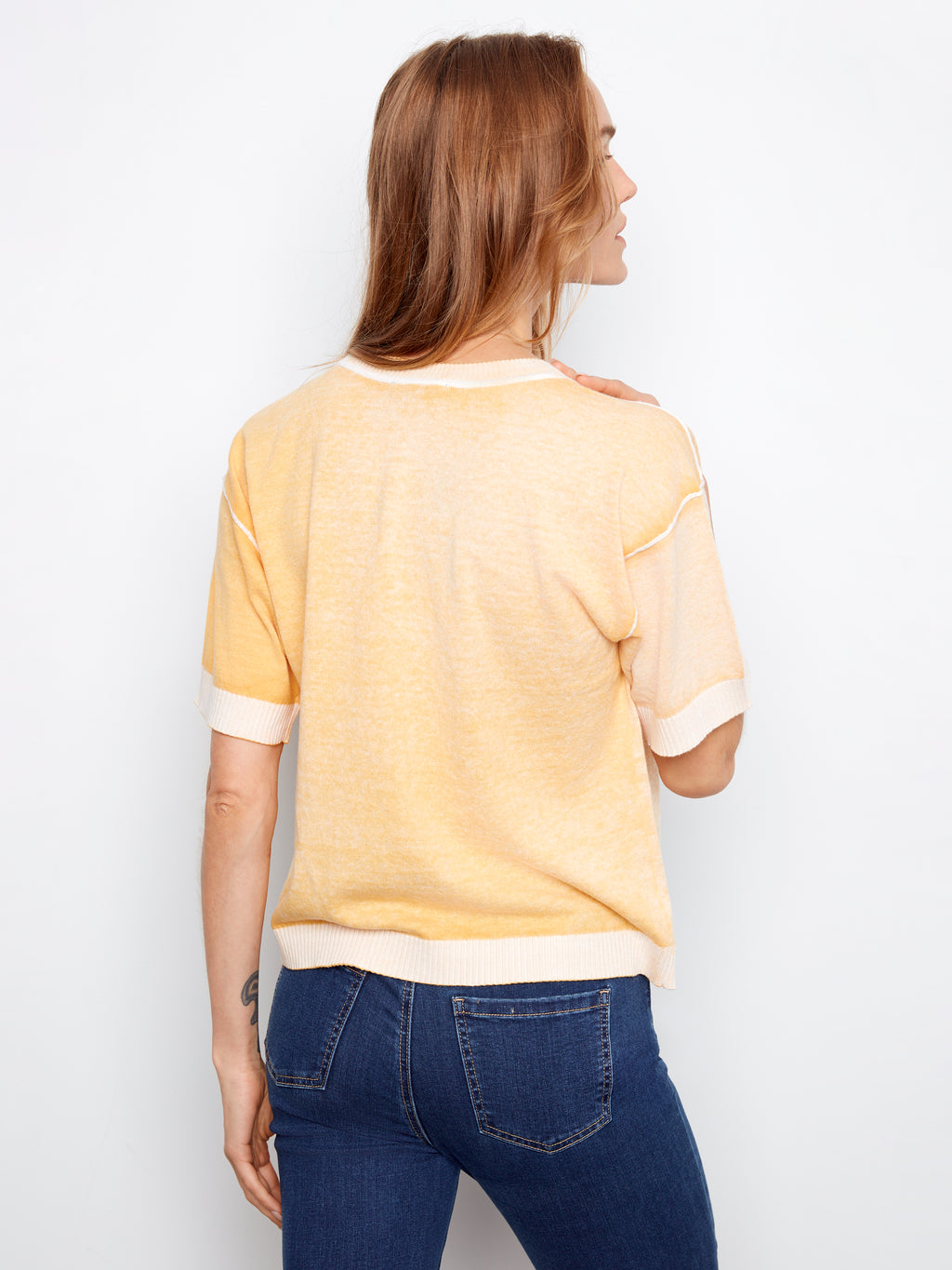Short Sleeve Reverse Print Sweater