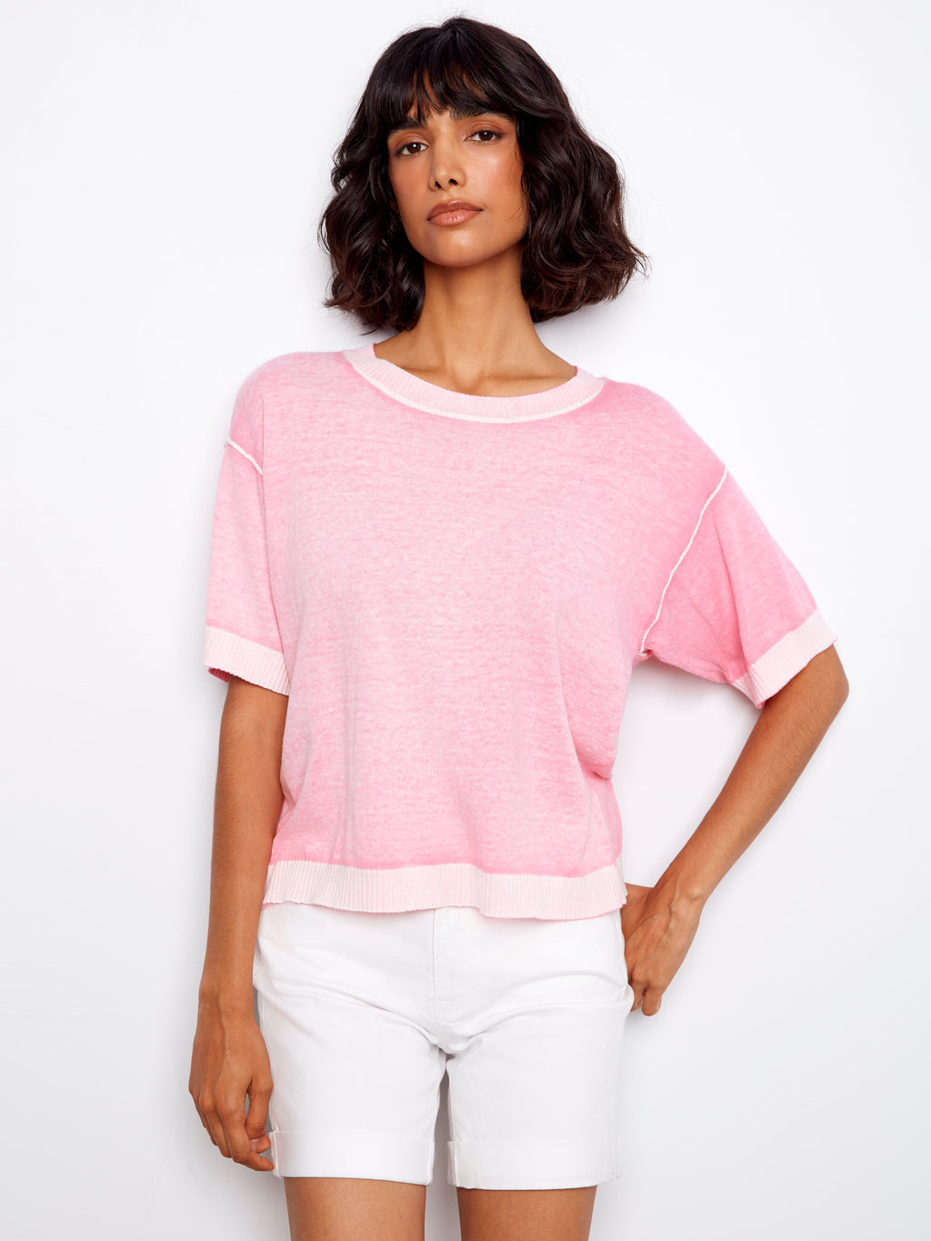 Short Sleeve Reverse Print Sweater