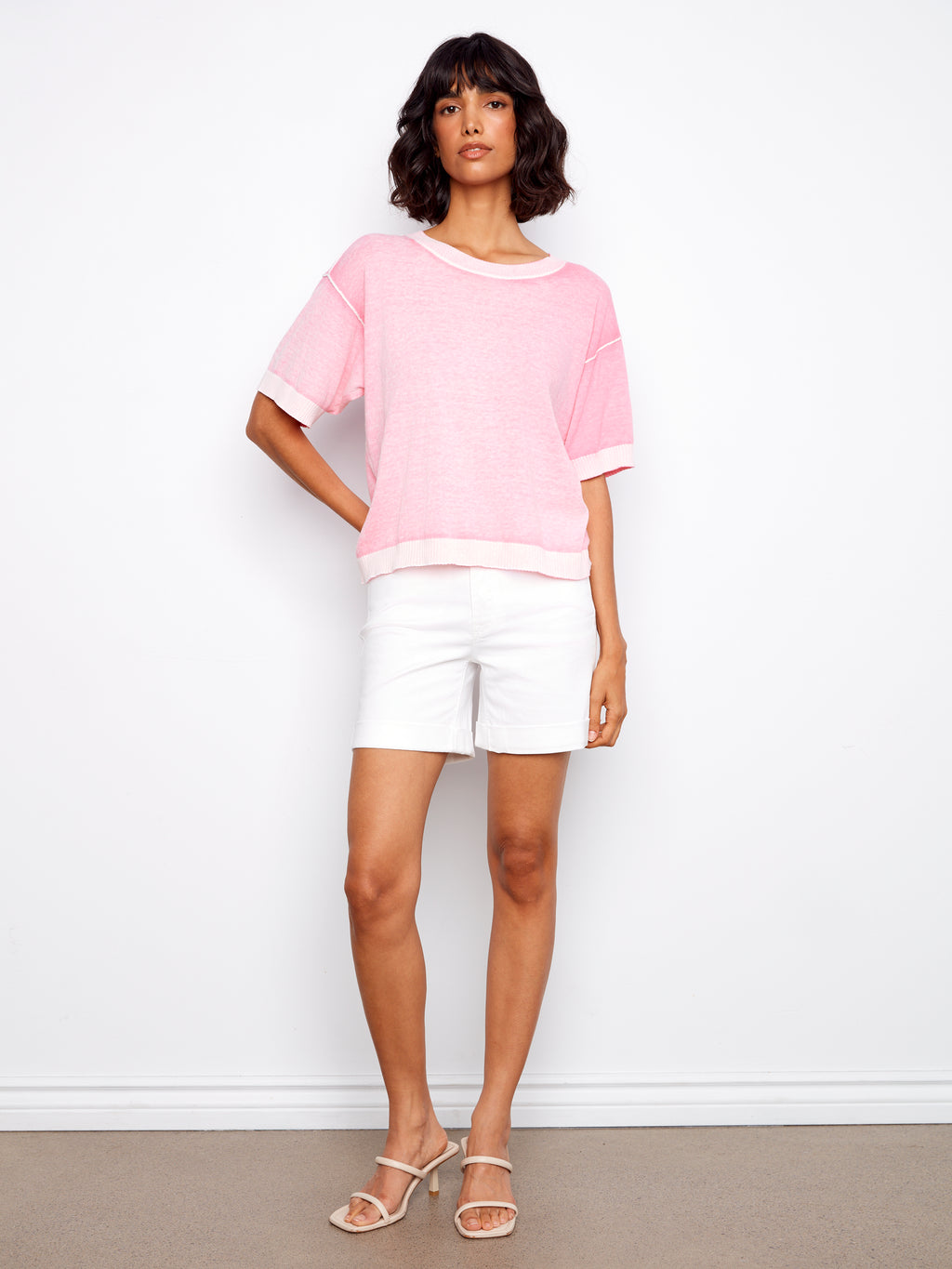 Short Sleeve Reverse Print Sweater