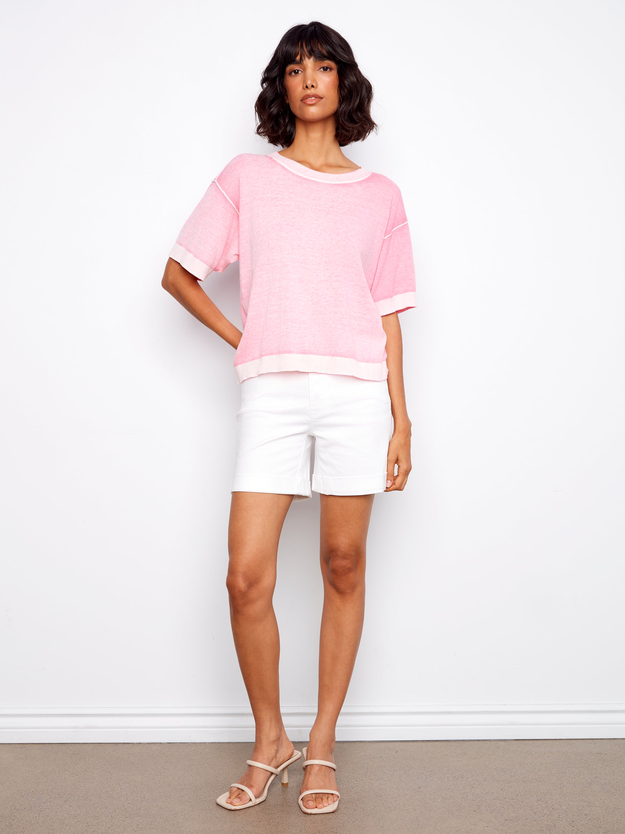 Short Sleeve Reverse Print Sweater
