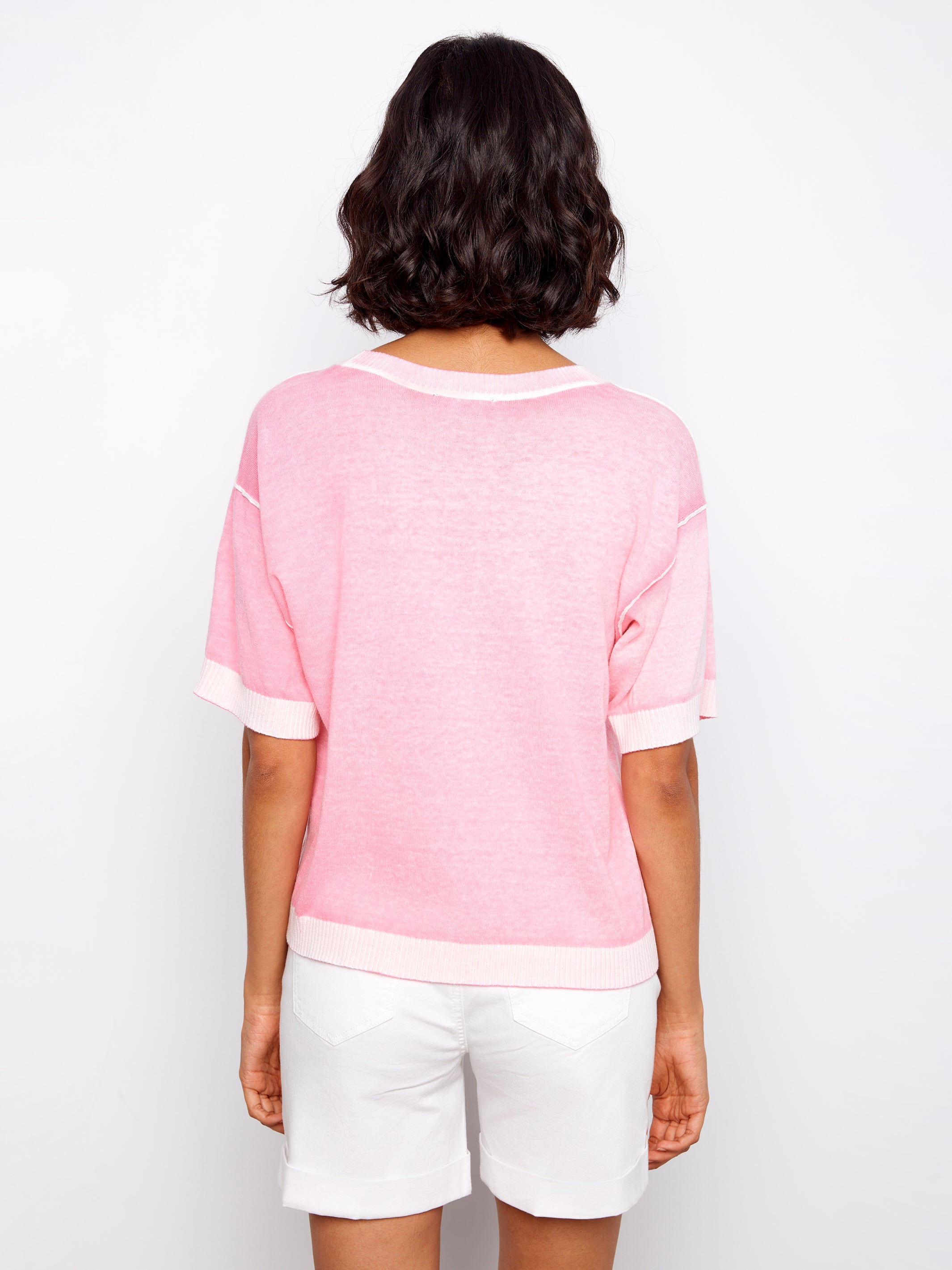 Short Sleeve Reverse Print Sweater